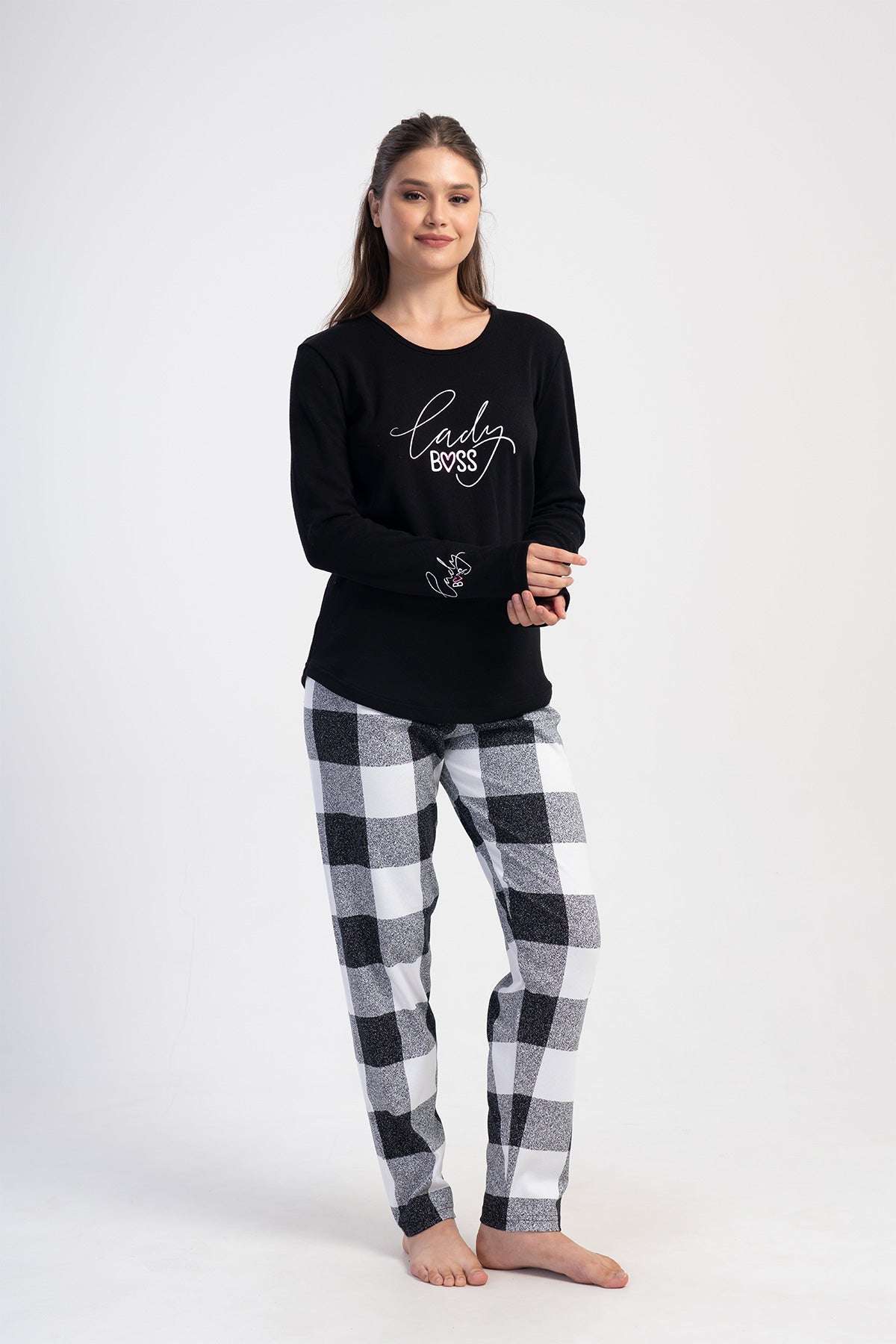 KADIN INTERLOK O YAKA UZUN KOL ETEGI OVAL PIJAMA TAKIM