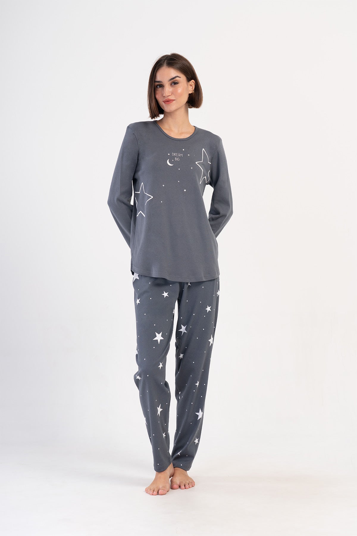 Woman Fume Interlock O Neck Long Sleeve Pyjama Set