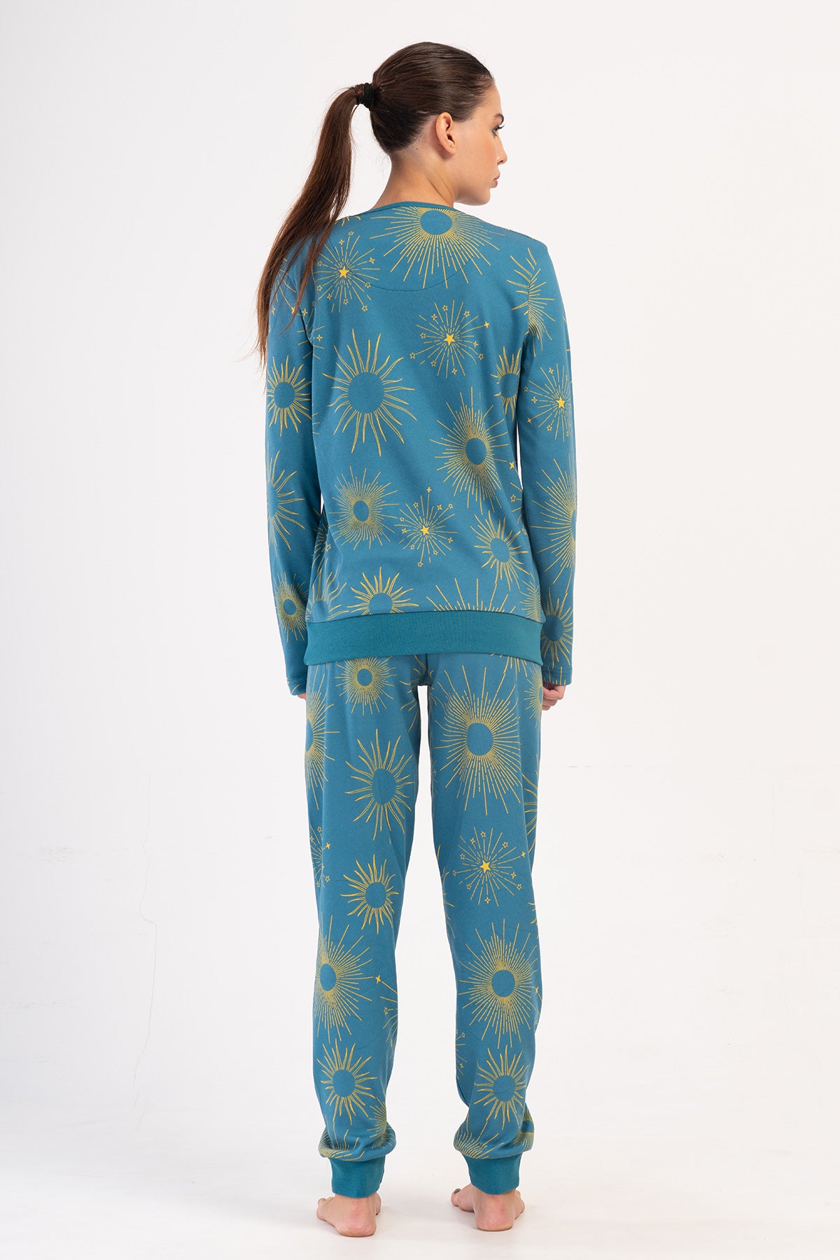 KADIN INTERLOK O YAKA UZUN KOL MANSETLI PIJAMA TAKIM