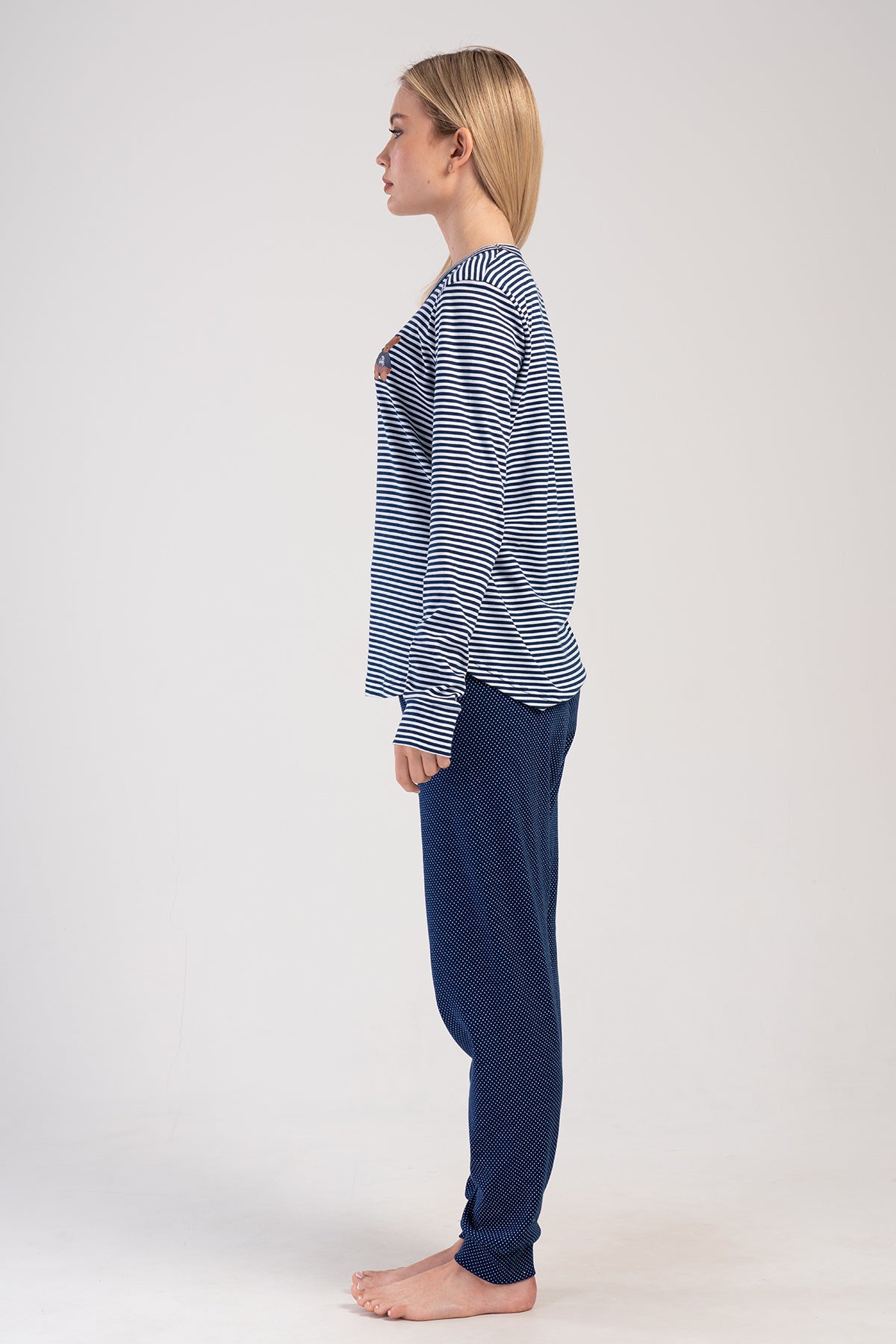 KADIN INTERLOK O YAKA UZUN KOL ETEGI OVAL MANSETLI PIJAMA TAKIM