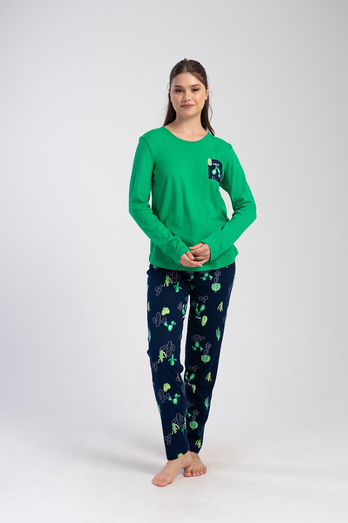 Woman Cactus Interlock Big Size Long Sleeve Pyjama Set