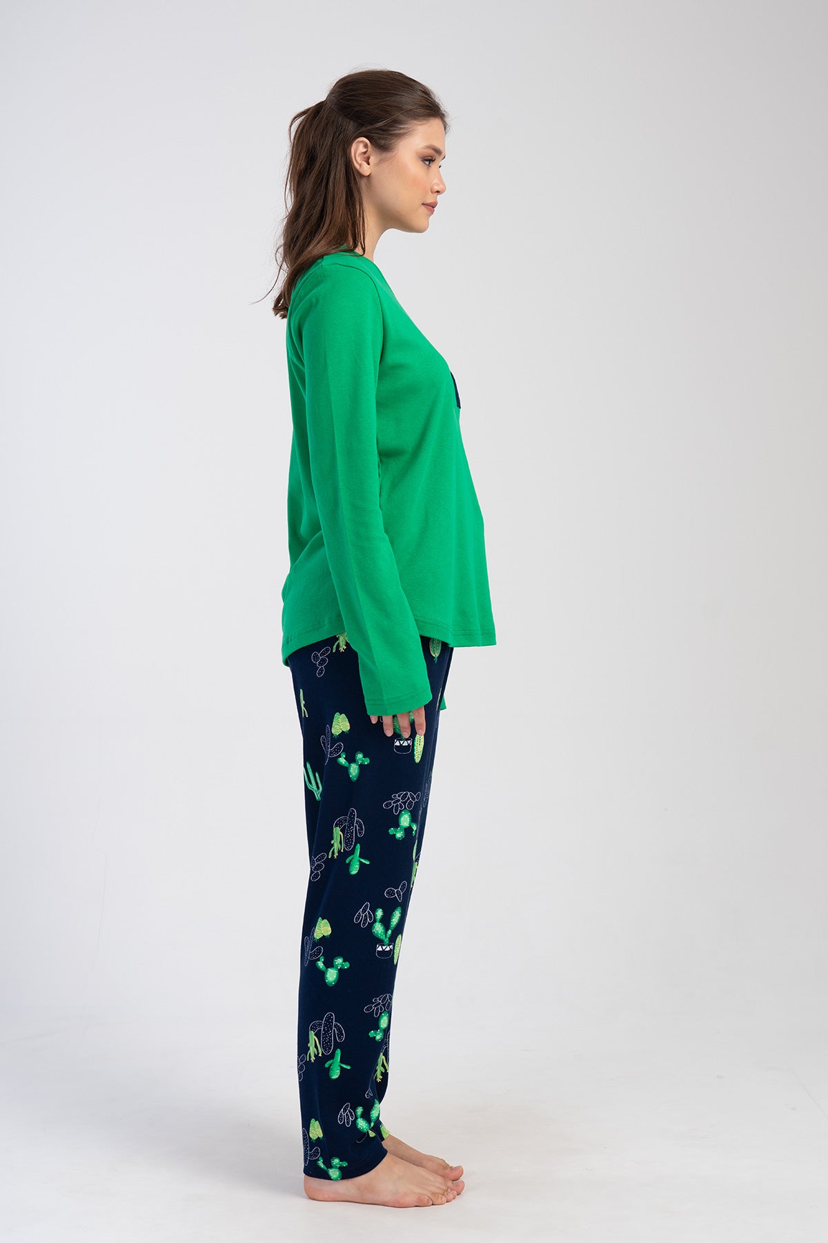 Woman Cactus Interlock Big Size Long Sleeve Pyjama Set