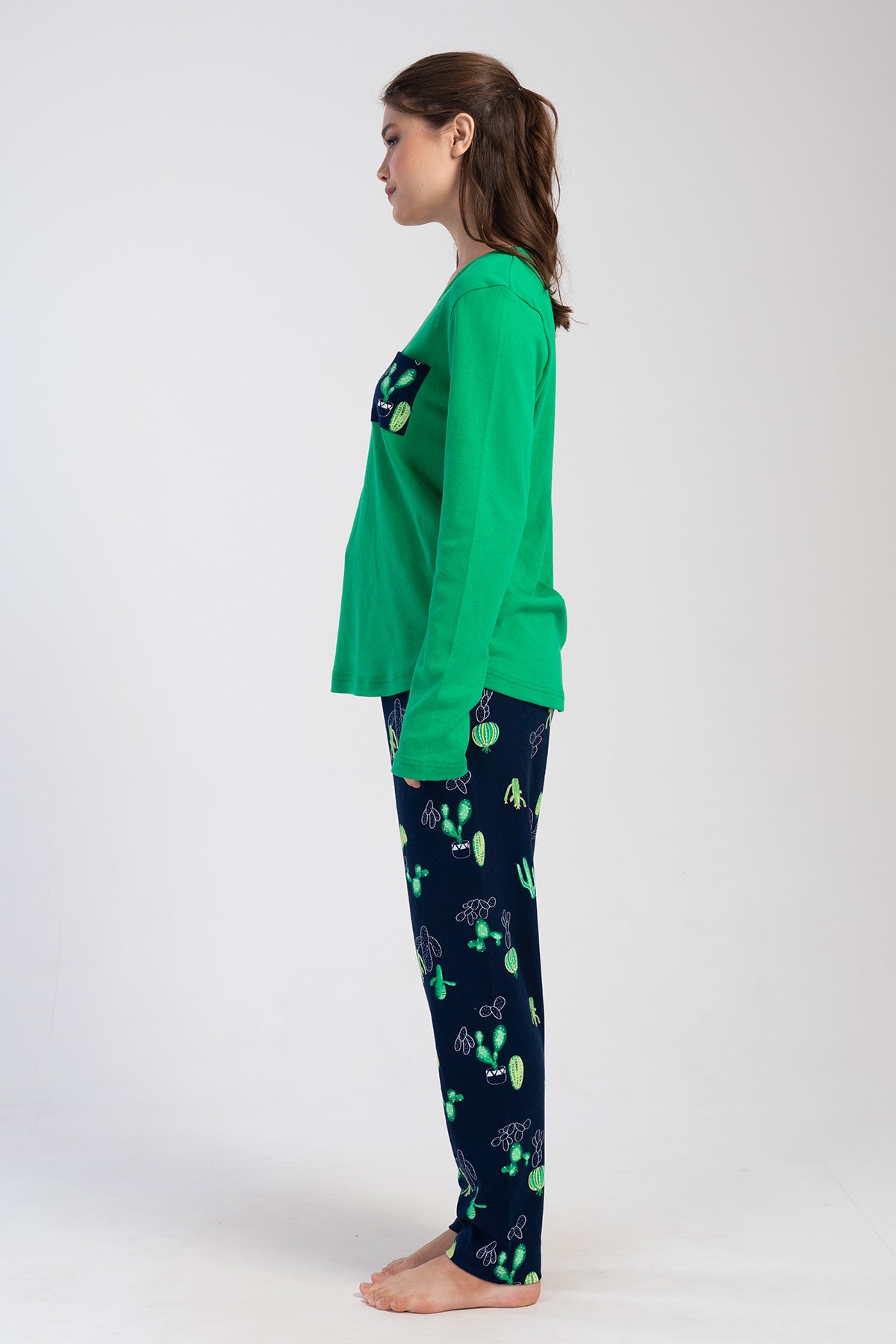 Woman Cactus Interlock Big Size Long Sleeve Pyjama Set