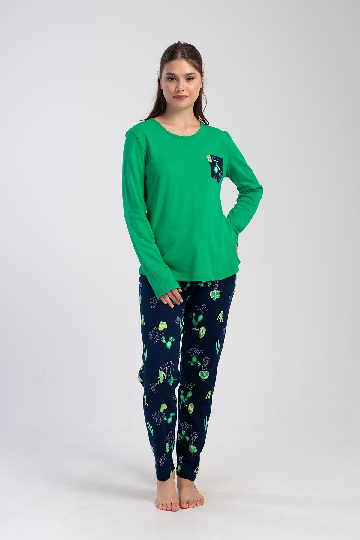 Woman Cactus Interlock Big Size Long Sleeve Pyjama Set