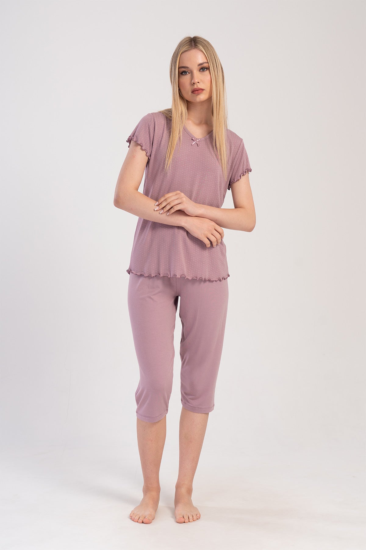 Woman Pink Lycra Viscon Big Size Capri Set