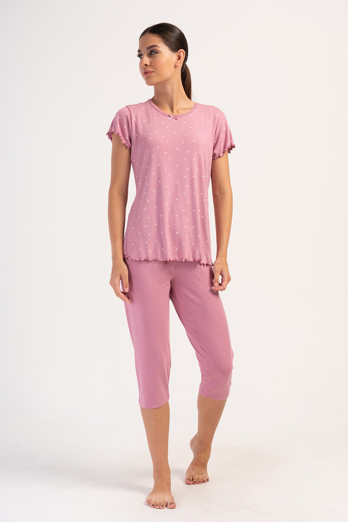 Woman Big Size Rosebloom Lycra Viscon Capri Set