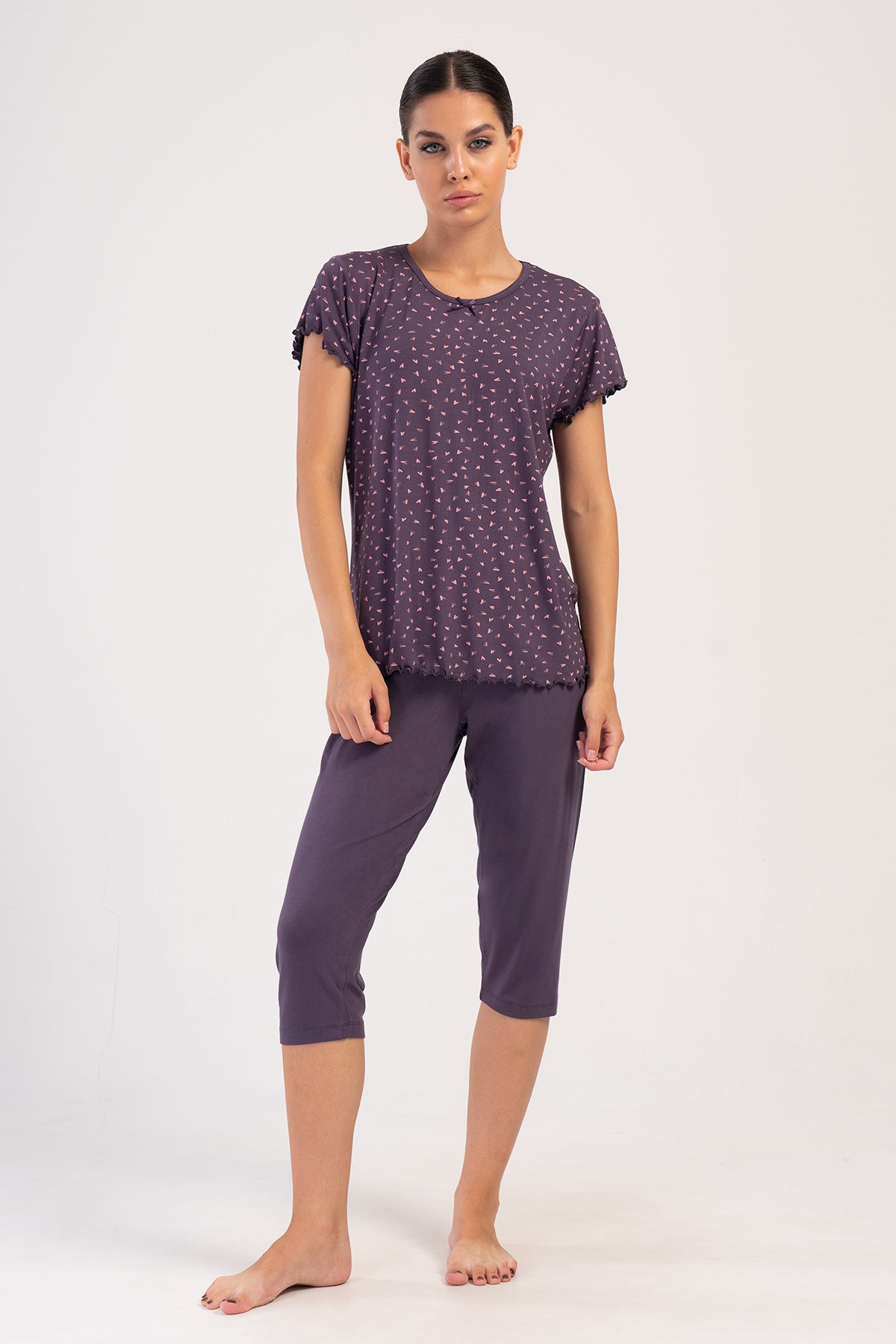 Woman Lycra Viscon Big Size Wide Collar Capri Set