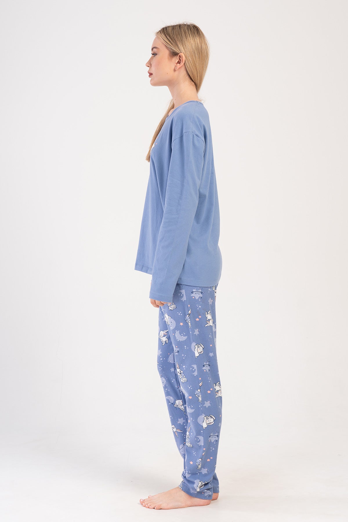 Woman Lycra Supreme Blue O Neck Pyjama Set