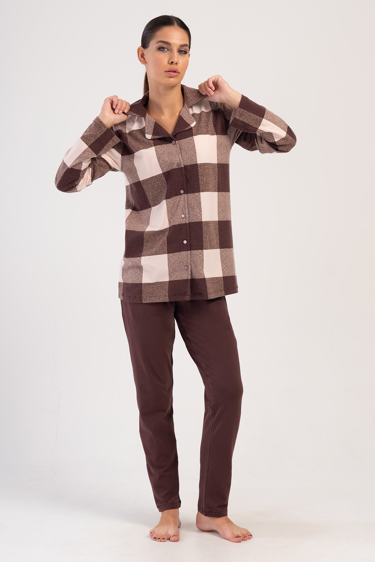 Woman Lycra Supreme Big Size Brown Pyjama Set