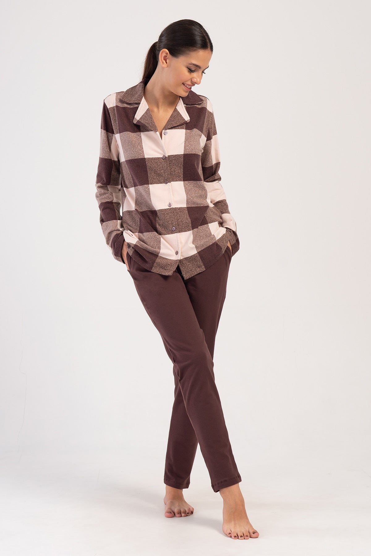 Woman Lycra Supreme Big Size Brown Pyjama Set