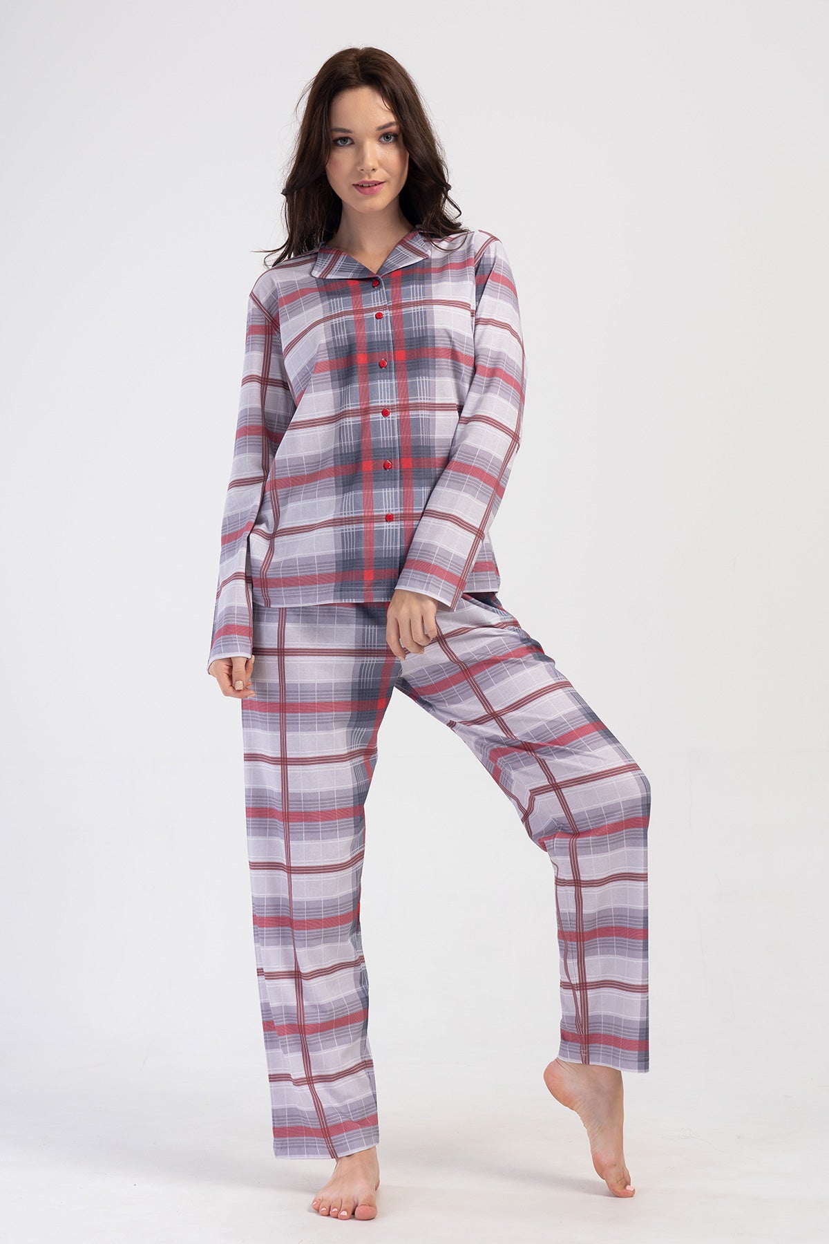 Woman Supreme Big Size Red Plaid Pyjama Set