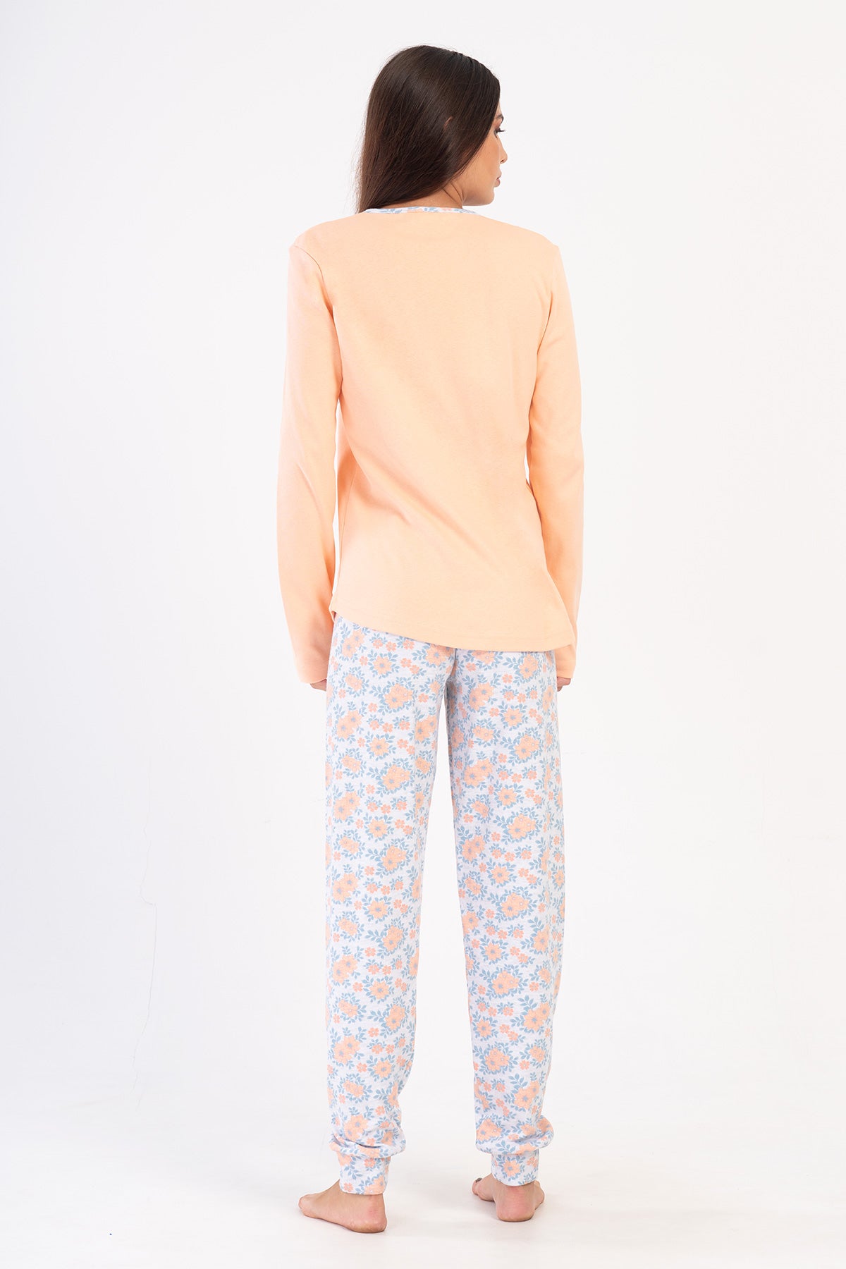 KADIN INTERLOK PATLI UZUN KOL ETEGI OVAL MANSETLI PIJAMA TAKIM