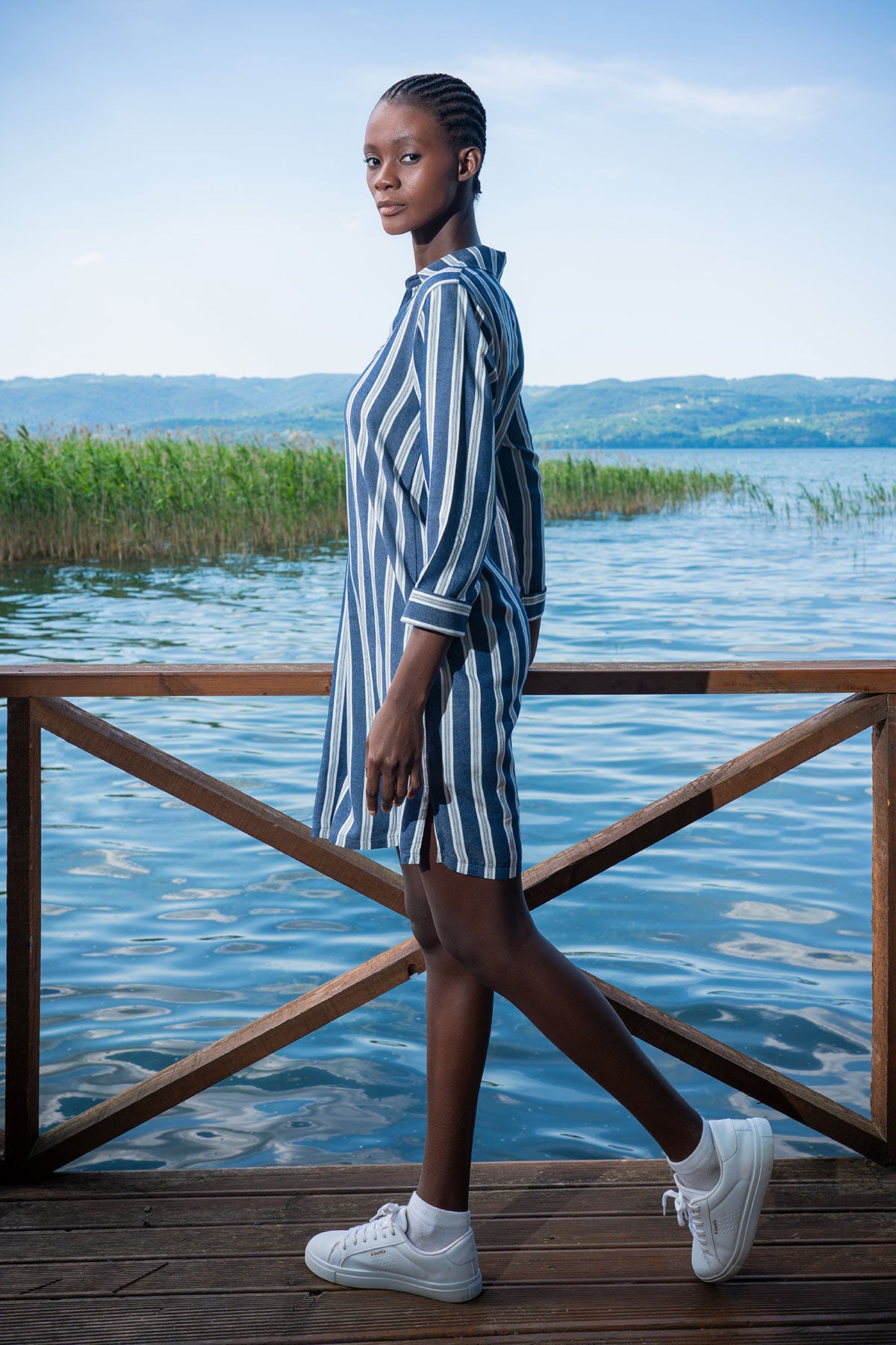 KADIN PAMUK VISCON GOMLEK V YAKA DOUBLE 7/8KOL GOMLEK ELBISE