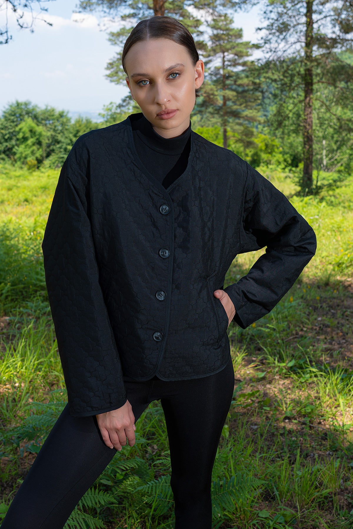 KADIN KAPITONE UZUN KOL ETEGI OVAL CEPLI MONT