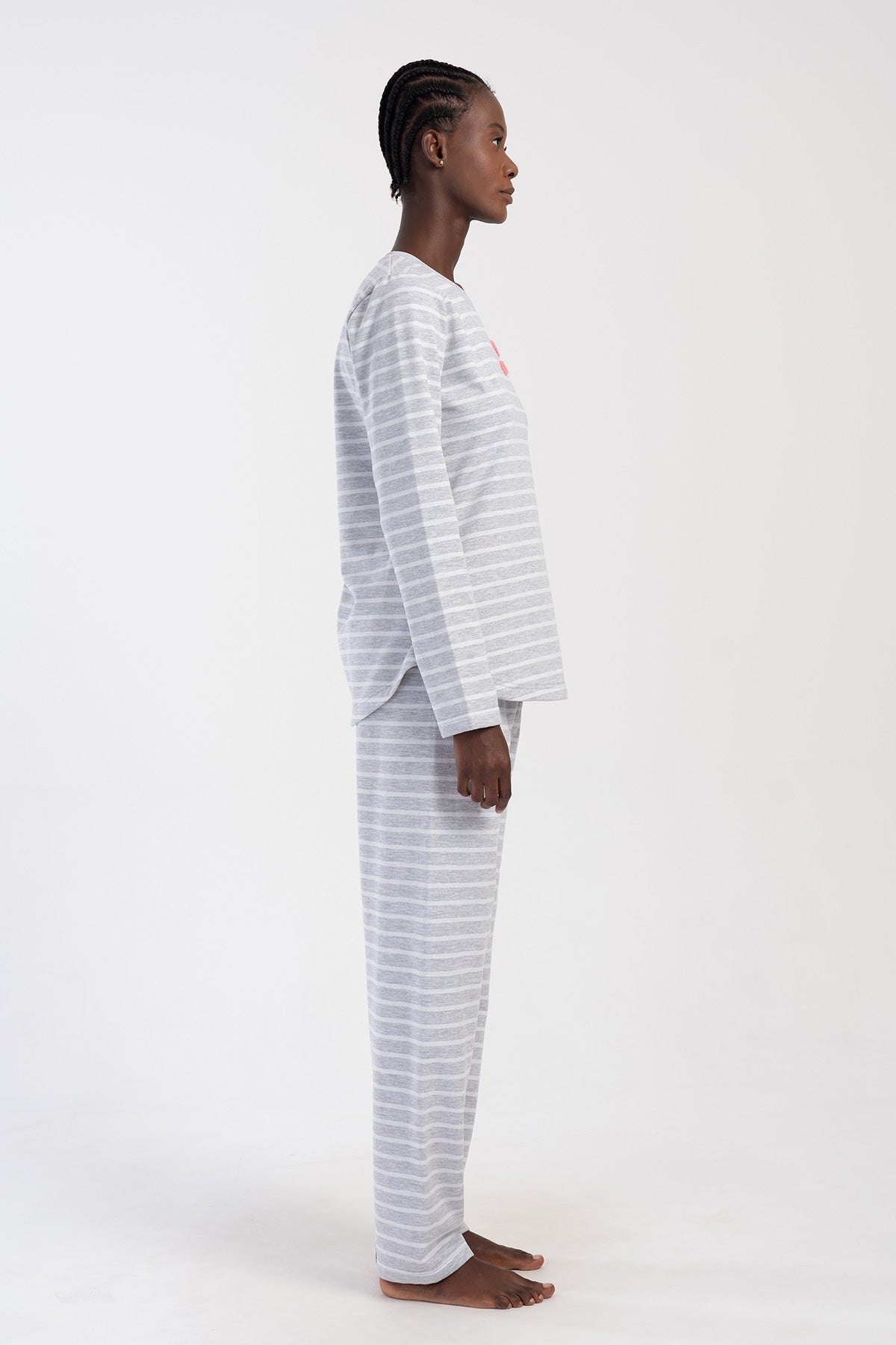 Woman Two Yarn Pine Big Size O Neck Long Sleeve Pyjama Set