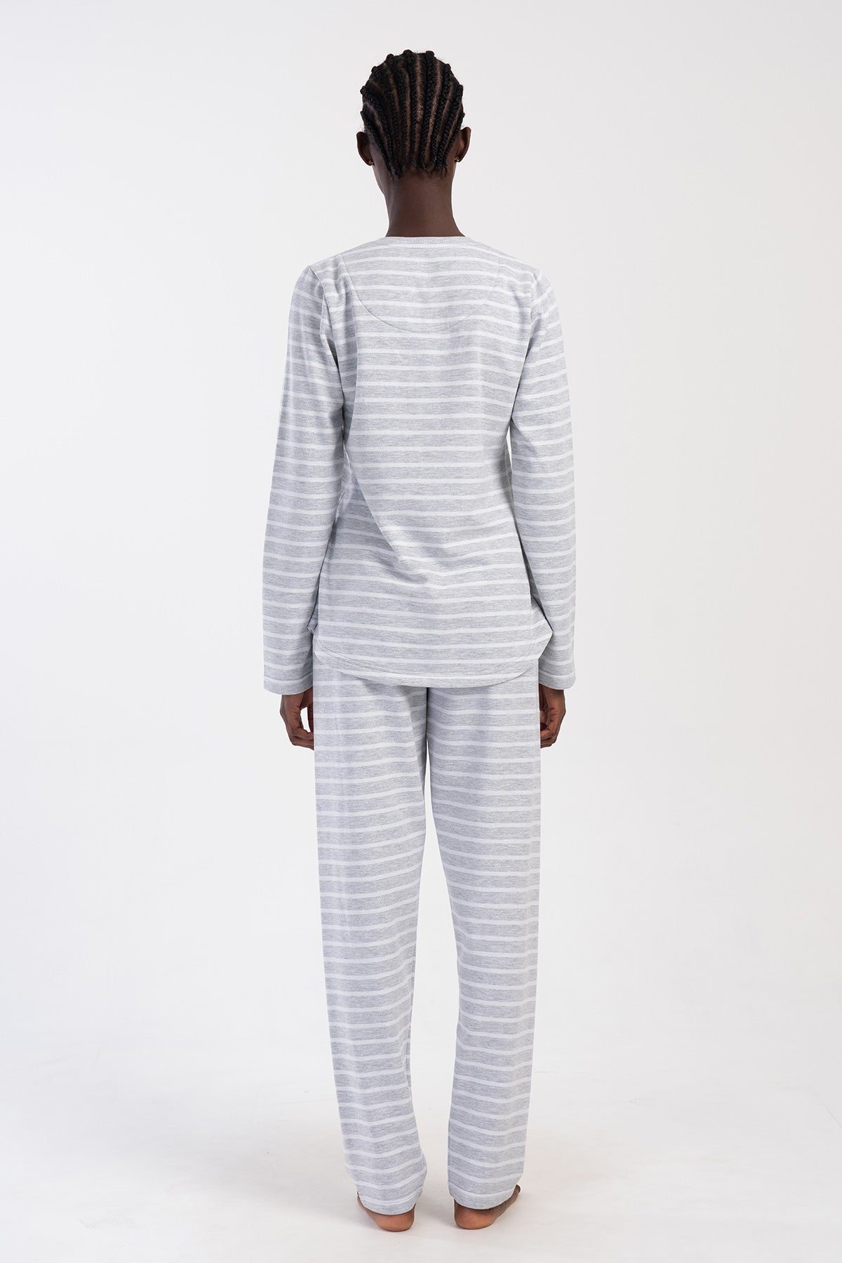Woman Two Yarn Pine Big Size O Neck Long Sleeve Pyjama Set