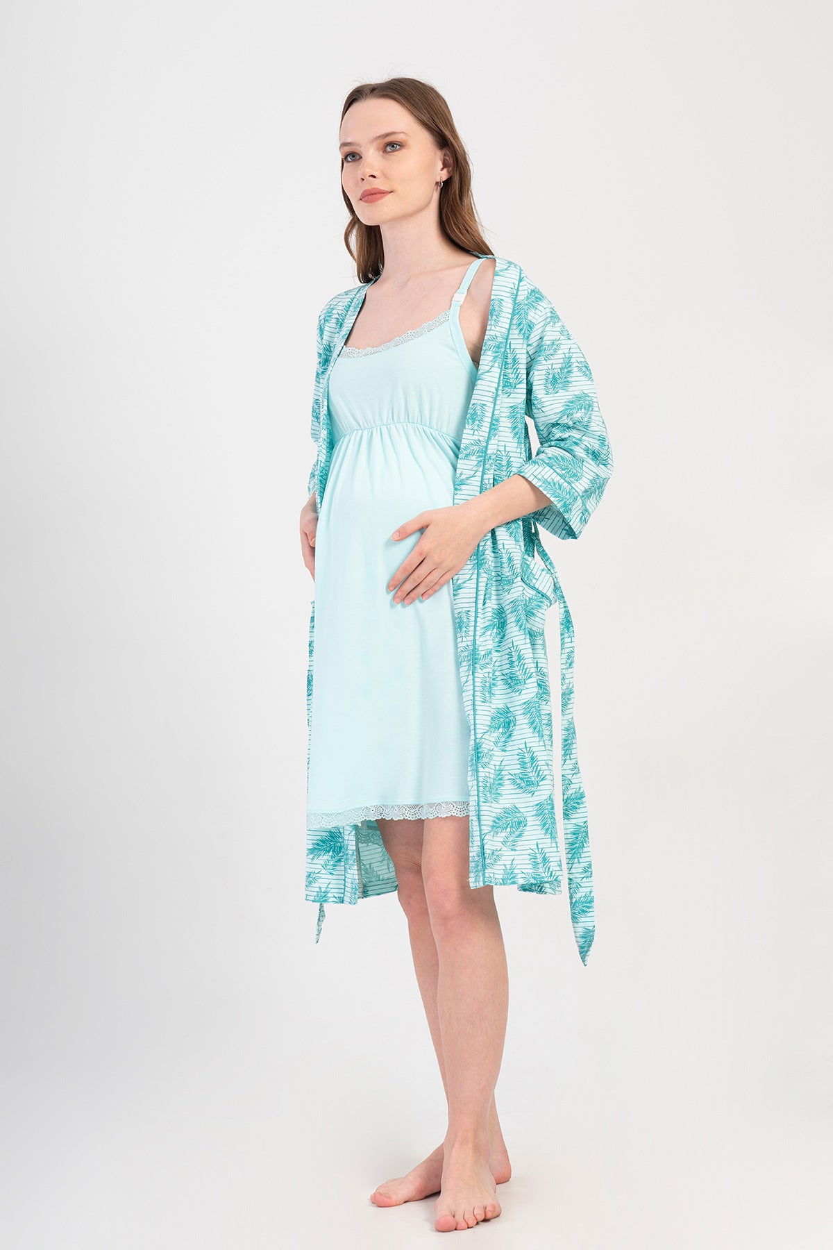 KADIN P.SUPREM IP ASKILI HAMILE TUNIK 3/4 KOL SABAHLIK TAKIM