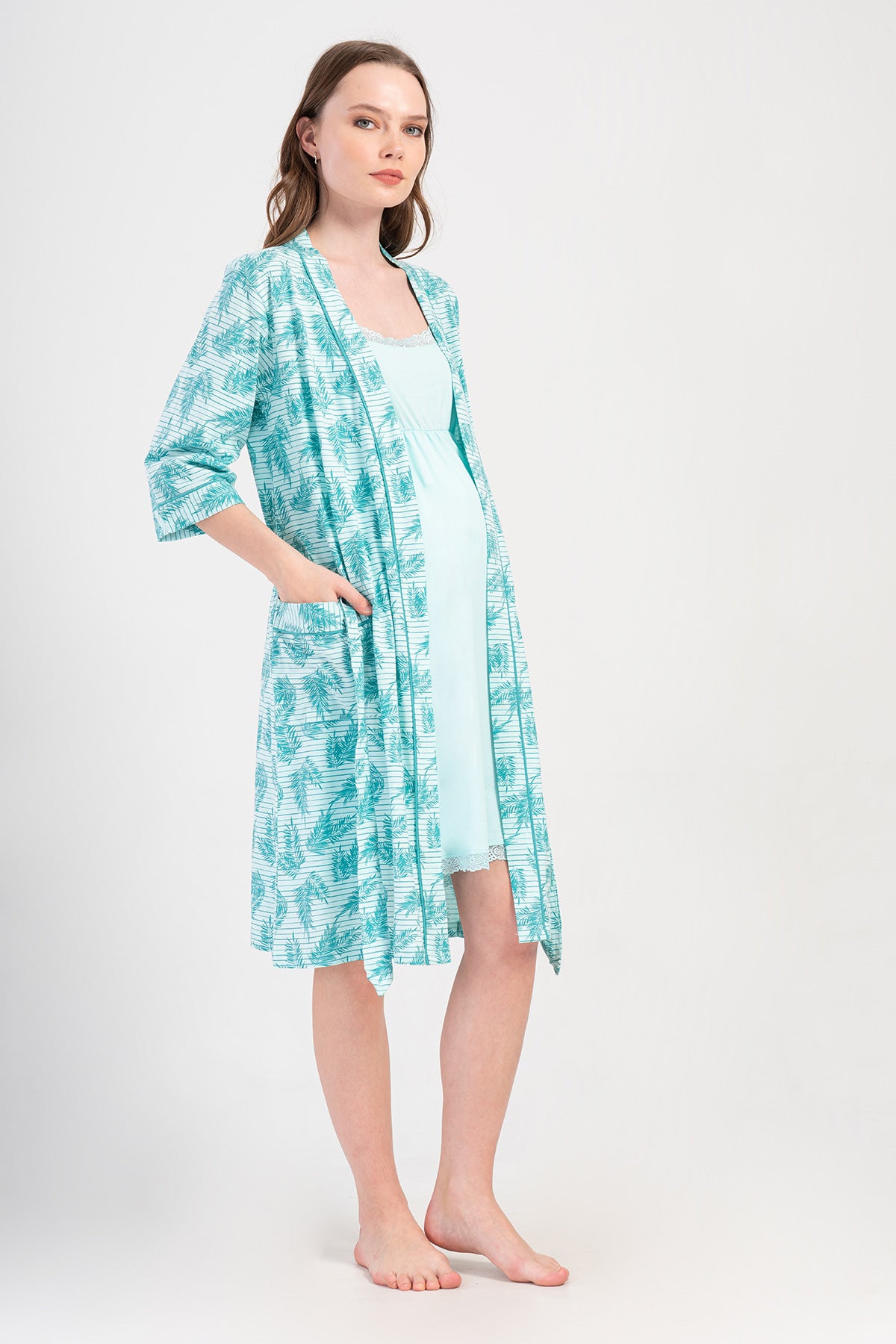 KADIN P.SUPREM IP ASKILI HAMILE TUNIK 3/4 KOL SABAHLIK TAKIM