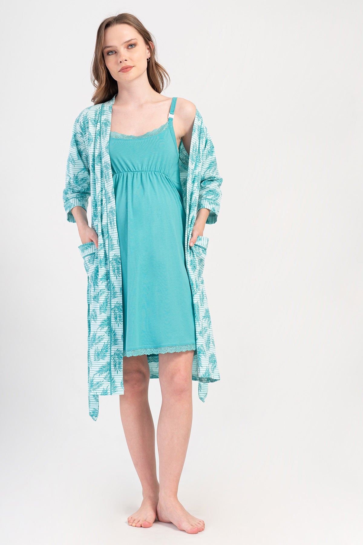 KADIN P.SUPREM IP ASKILI HAMILE TUNIK 3/4 KOL SABAHLIK TAKIM