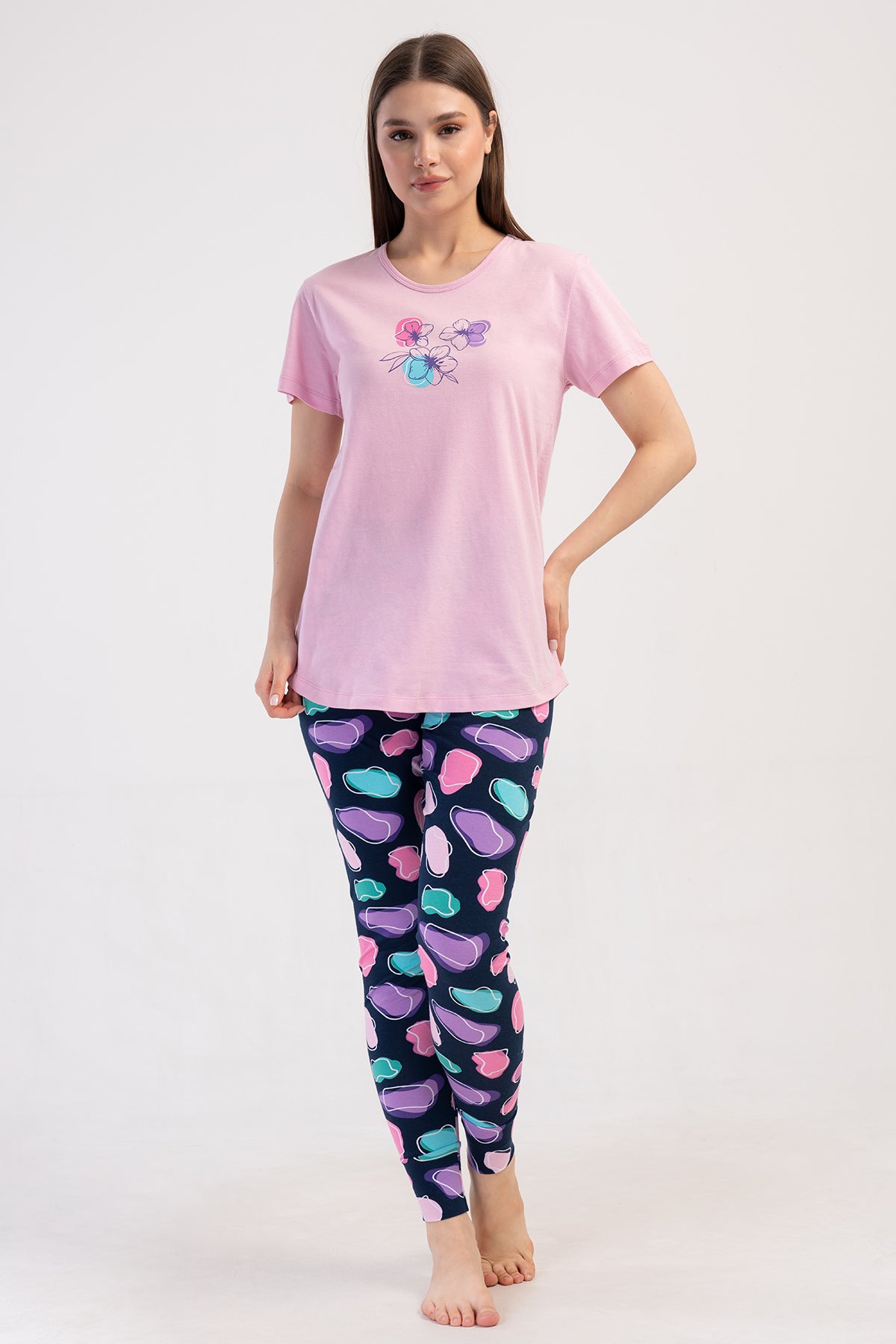 KADIN LYC SUPREM O YAKA KISA KOL BLUZU UZUN ETEGI OVAL MANSETLI TAYT PIJAMA TAKIM