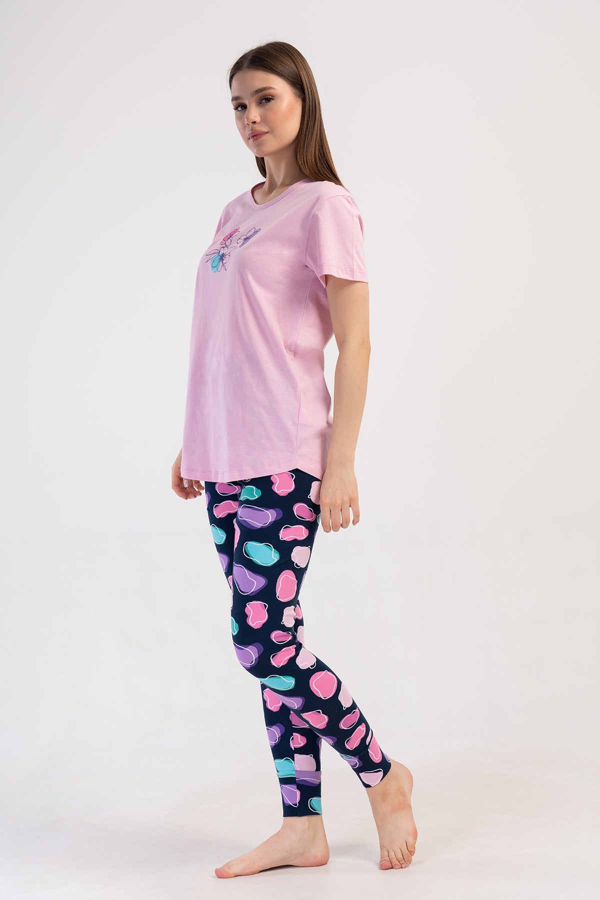KADIN LYC SUPREM O YAKA KISA KOL BLUZU UZUN ETEGI OVAL MANSETLI TAYT PIJAMA TAKIM