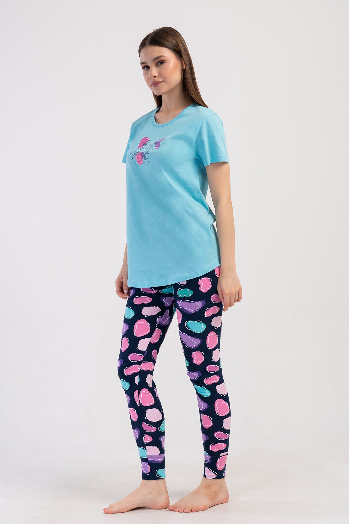 KADIN LYC SUPREM O YAKA KISA KOL BLUZU UZUN ETEGI OVAL MANSETLI TAYT PIJAMA TAKIM