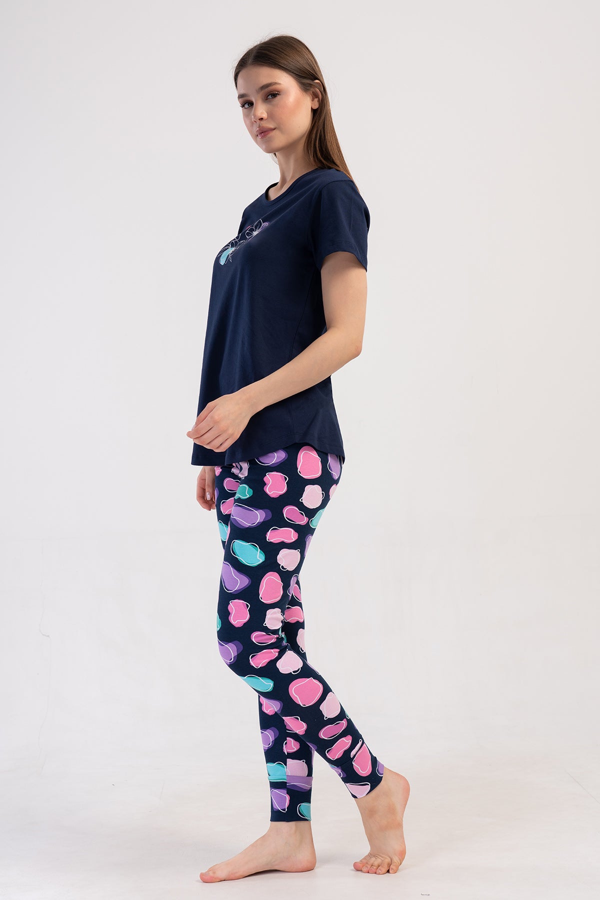 KADIN LYC SUPREM O YAKA KISA KOL BLUZU UZUN ETEGI OVAL MANSETLI TAYT PIJAMA TAKIM