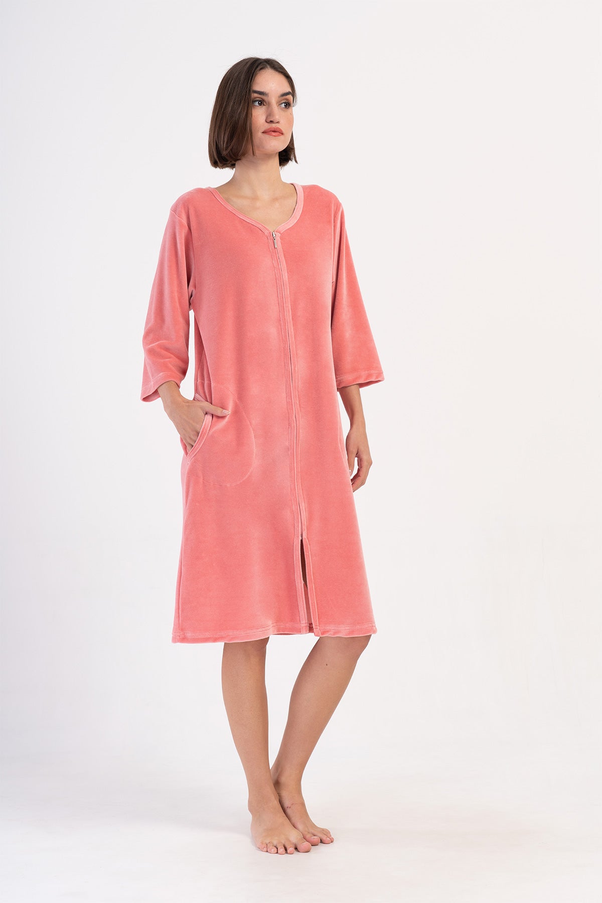 Woman Pink Velvet Big Size Home Dress
