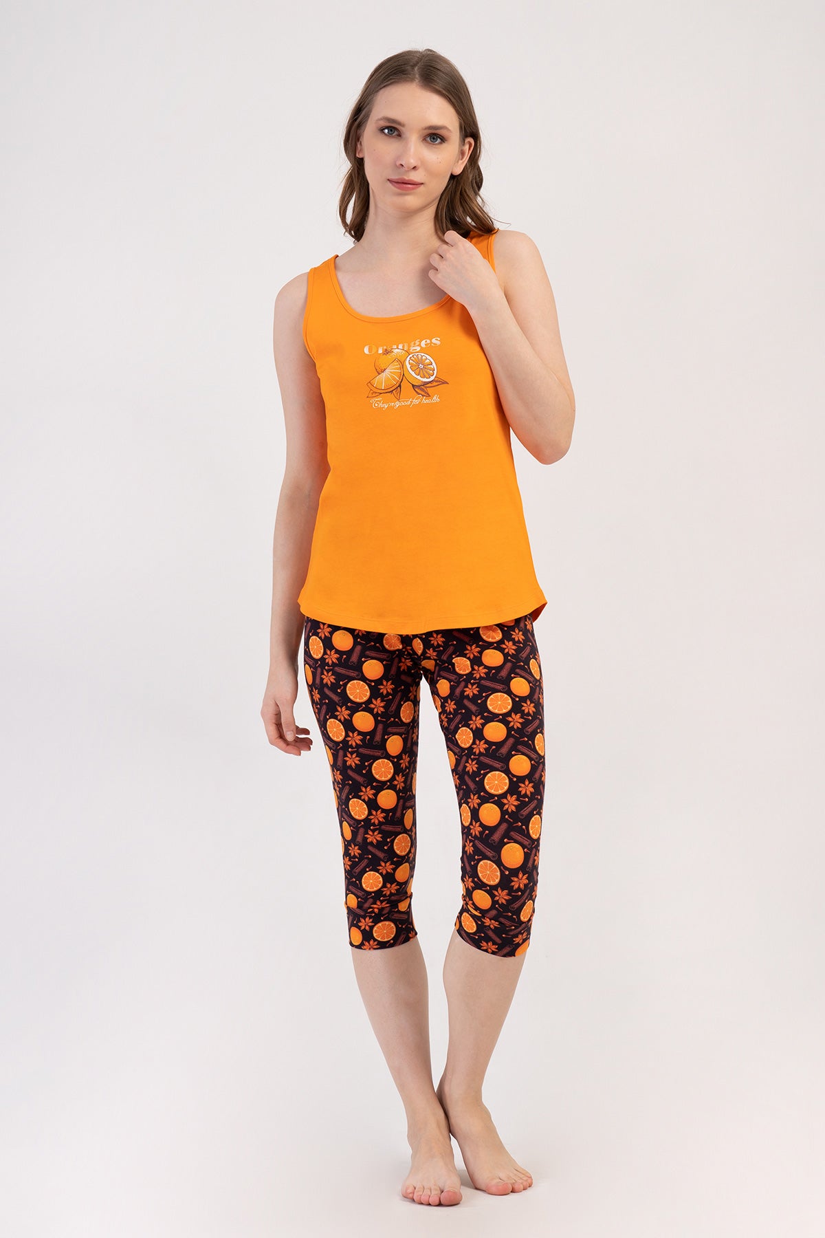 Woman Lycra Supreme Orangey Capri Set