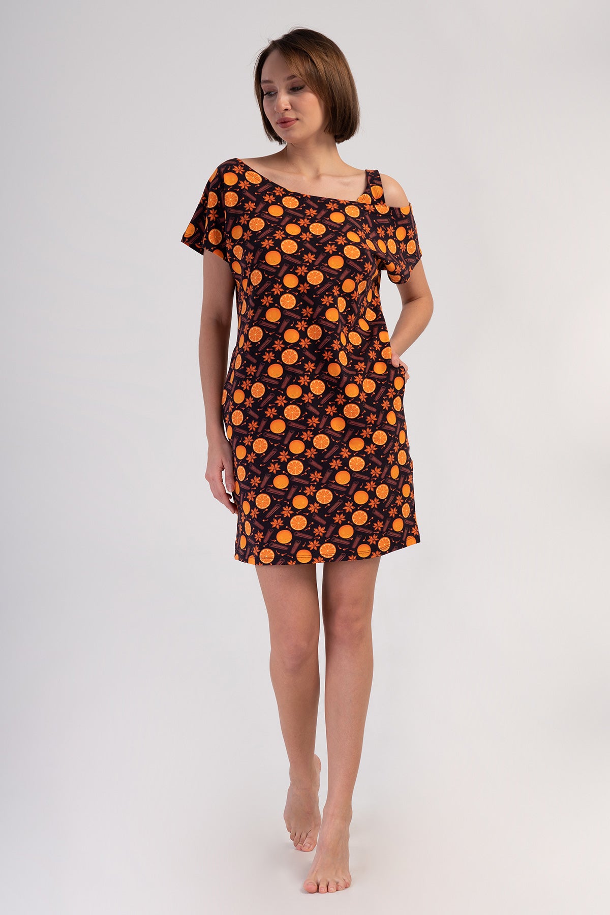 Woman Lycra Supreme Wide Collar Orangey Tunic