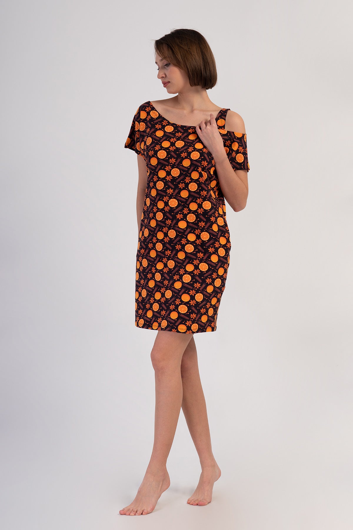 Woman Lycra Supreme Wide Collar Orangey Tunic