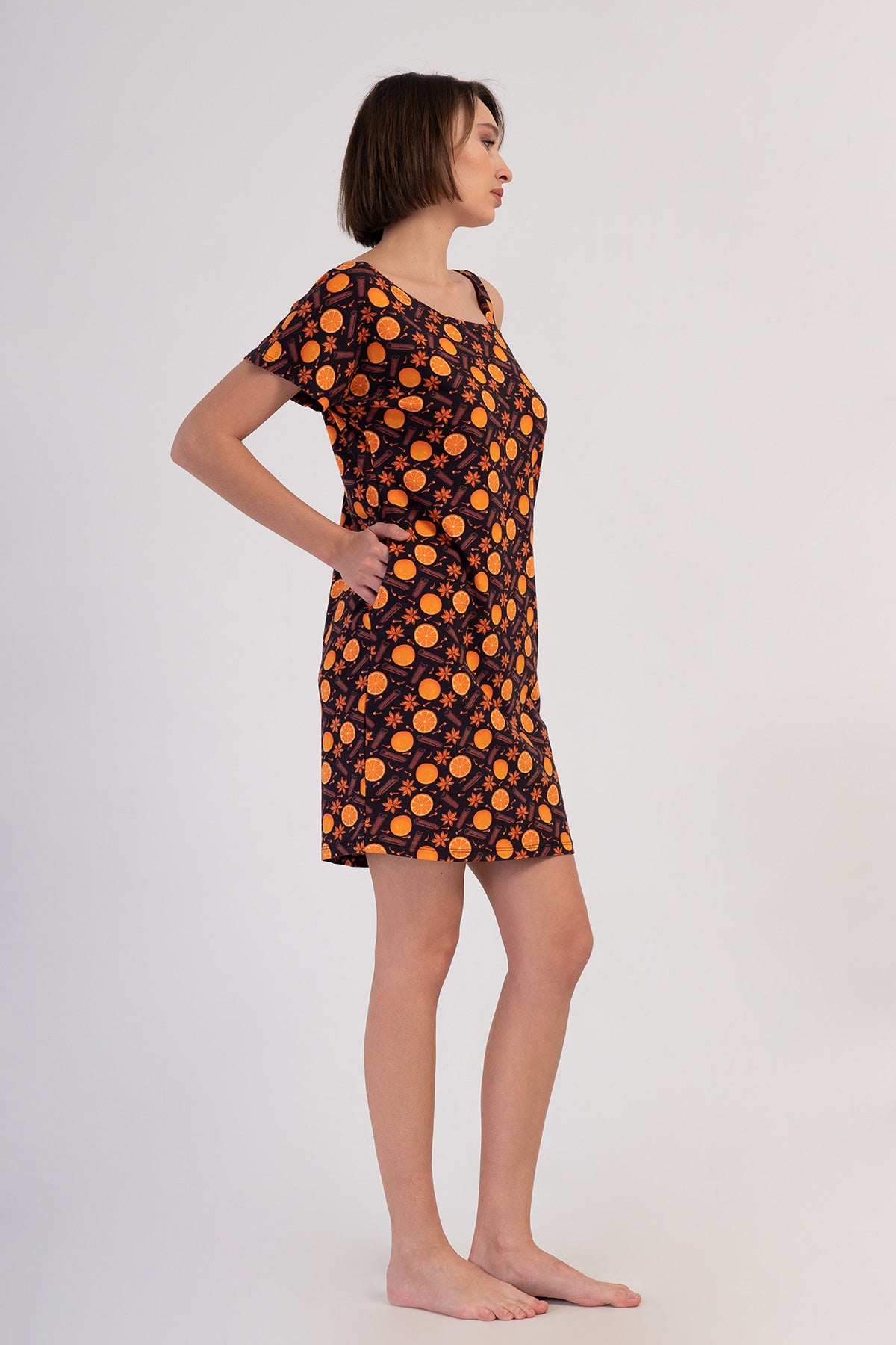 Woman Lycra Supreme Wide Collar Orangey Tunic