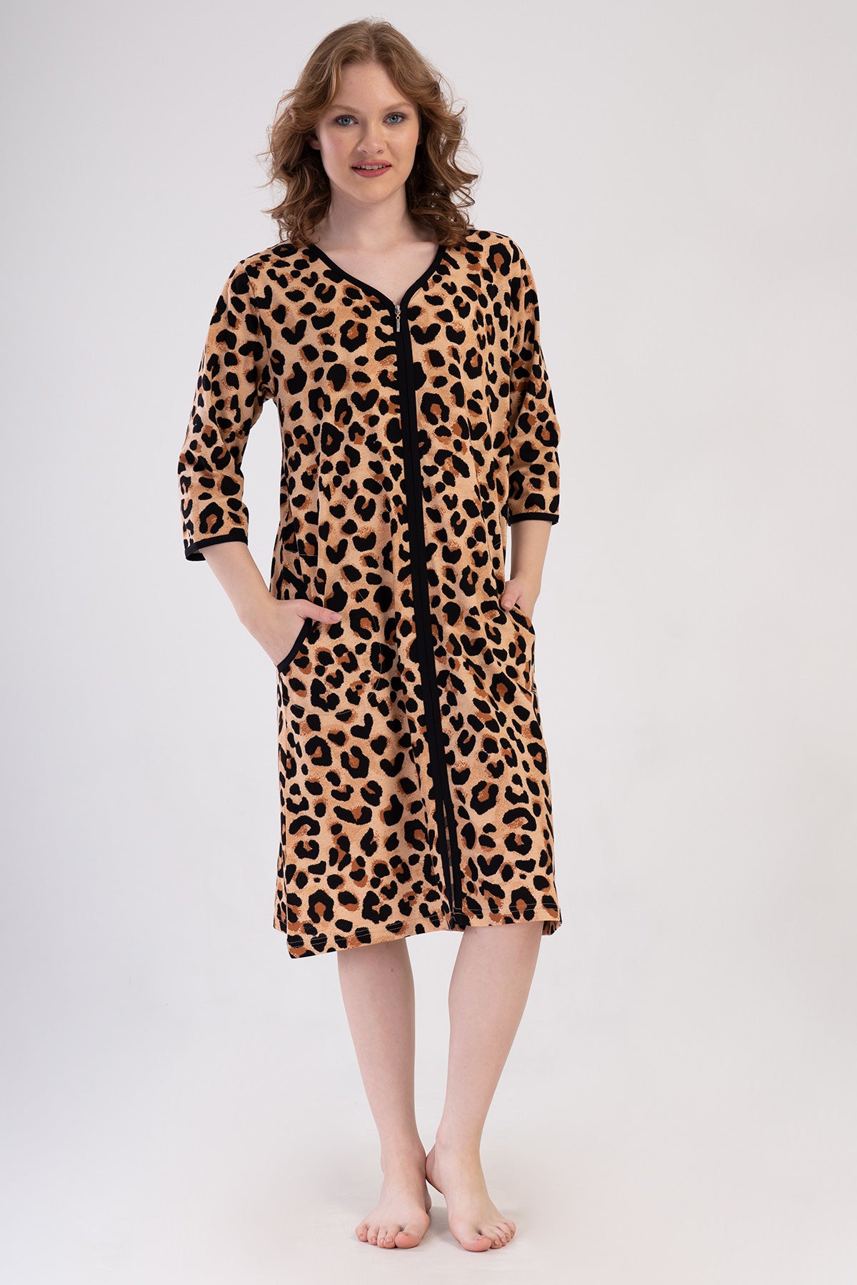 Woman Supreme Big Size Leopard Poor Sleeve Home Dress