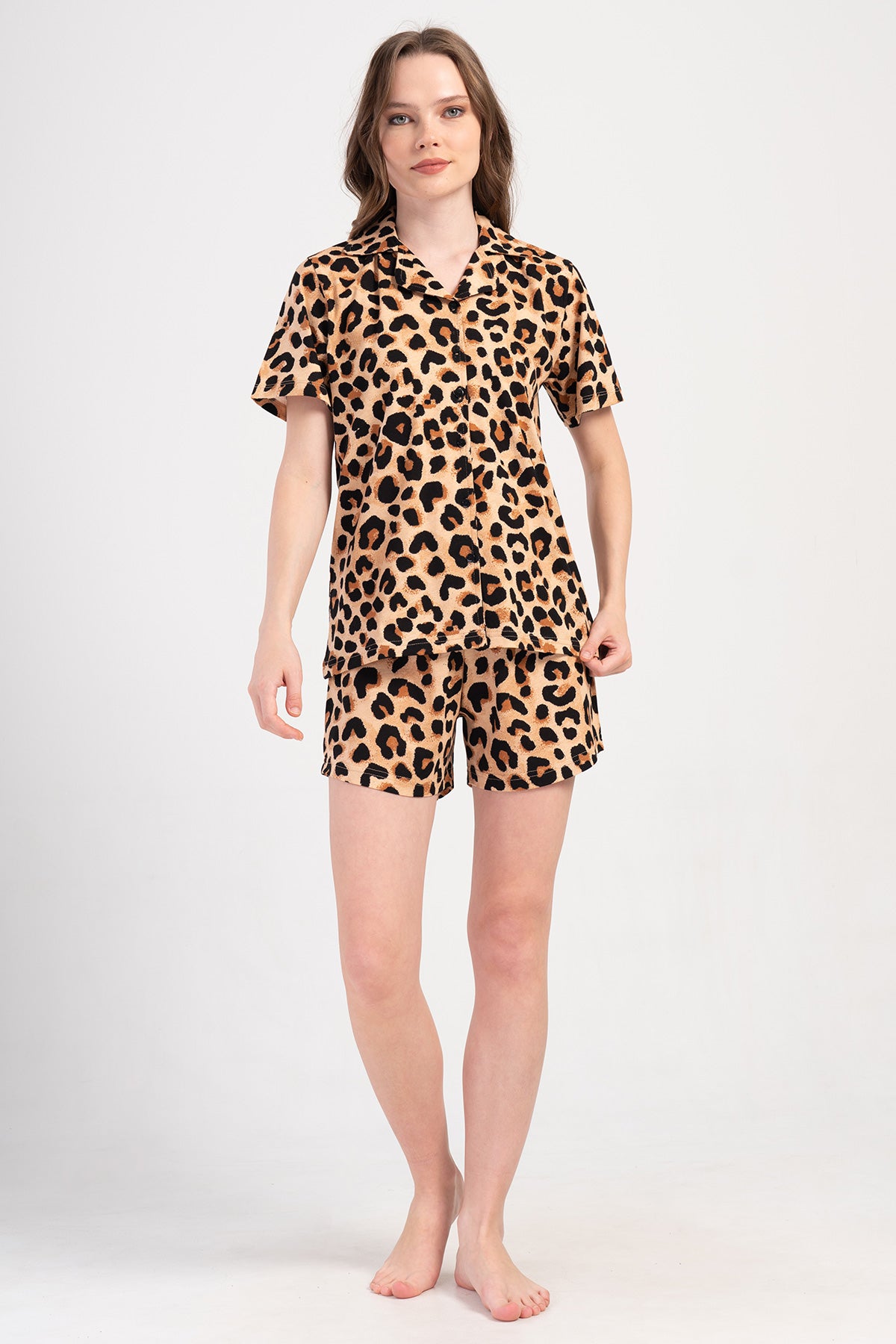 Woman Supreme Leopard Shirt Neck Short Set