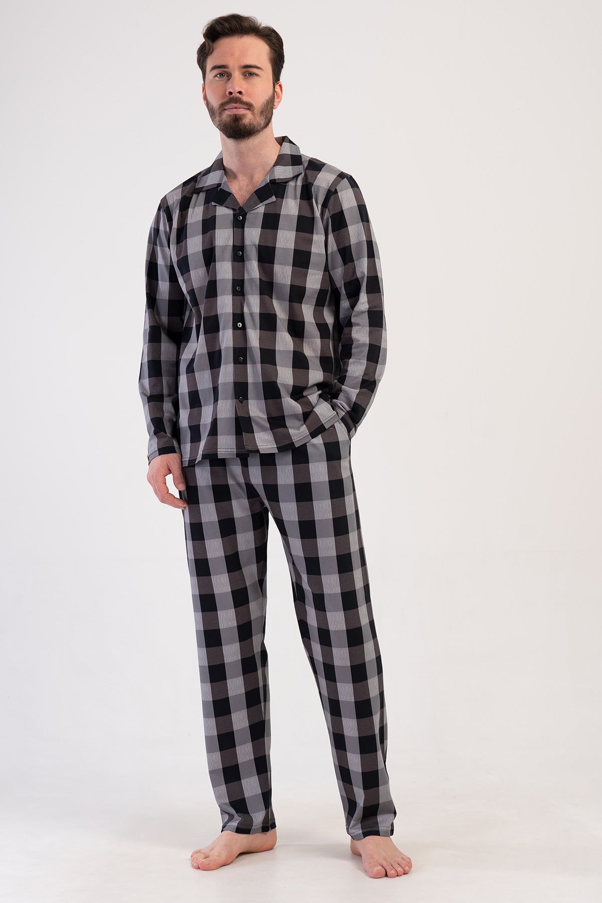 CEPLI ERKEK P.SUPREM GOMLEK YAKA TAMAMI DUGMELI UZUN KOL PIJAMA TAKIM