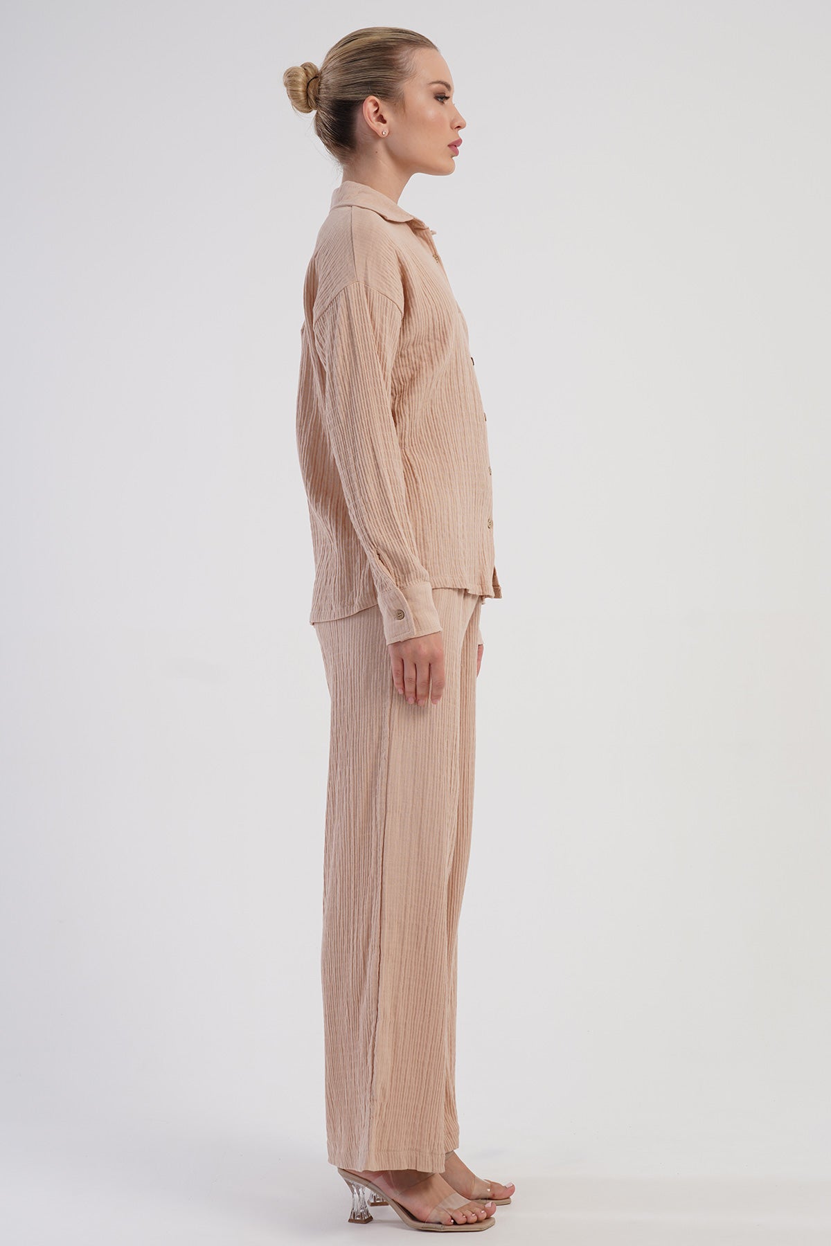 KADIN MUSLIN UZUN KOL GOMLEK BOL PANTOLON TAKIM