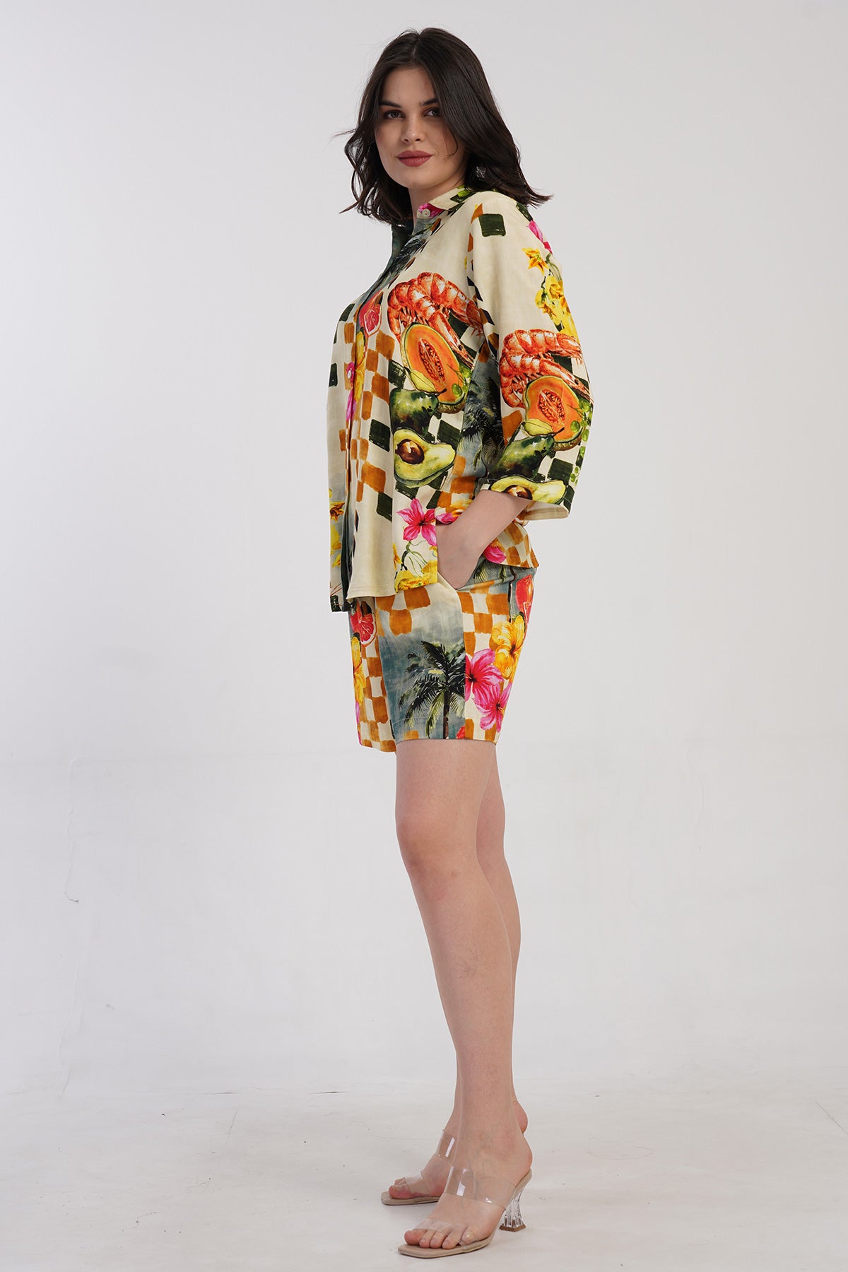 KADIN BELMANDO GOMLEK YAKA 3/4KOL BELI FIRFIR LASTIKLI CEPLI SORT TAKIM