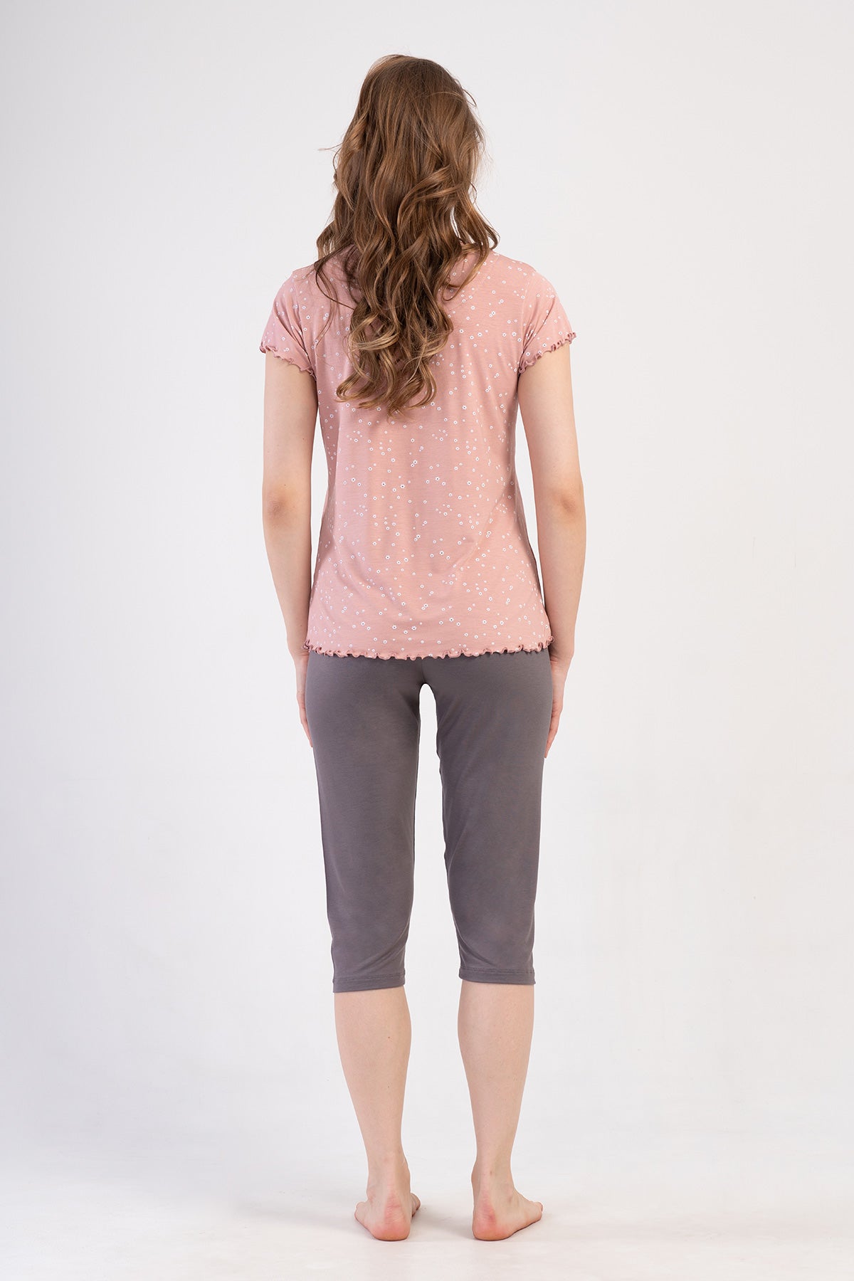 KADIN LYC VISCON KAYIK YAKA FIYONKLU KISA KOL BIBILALI ETEGI OVAL KAPRI TAKIM