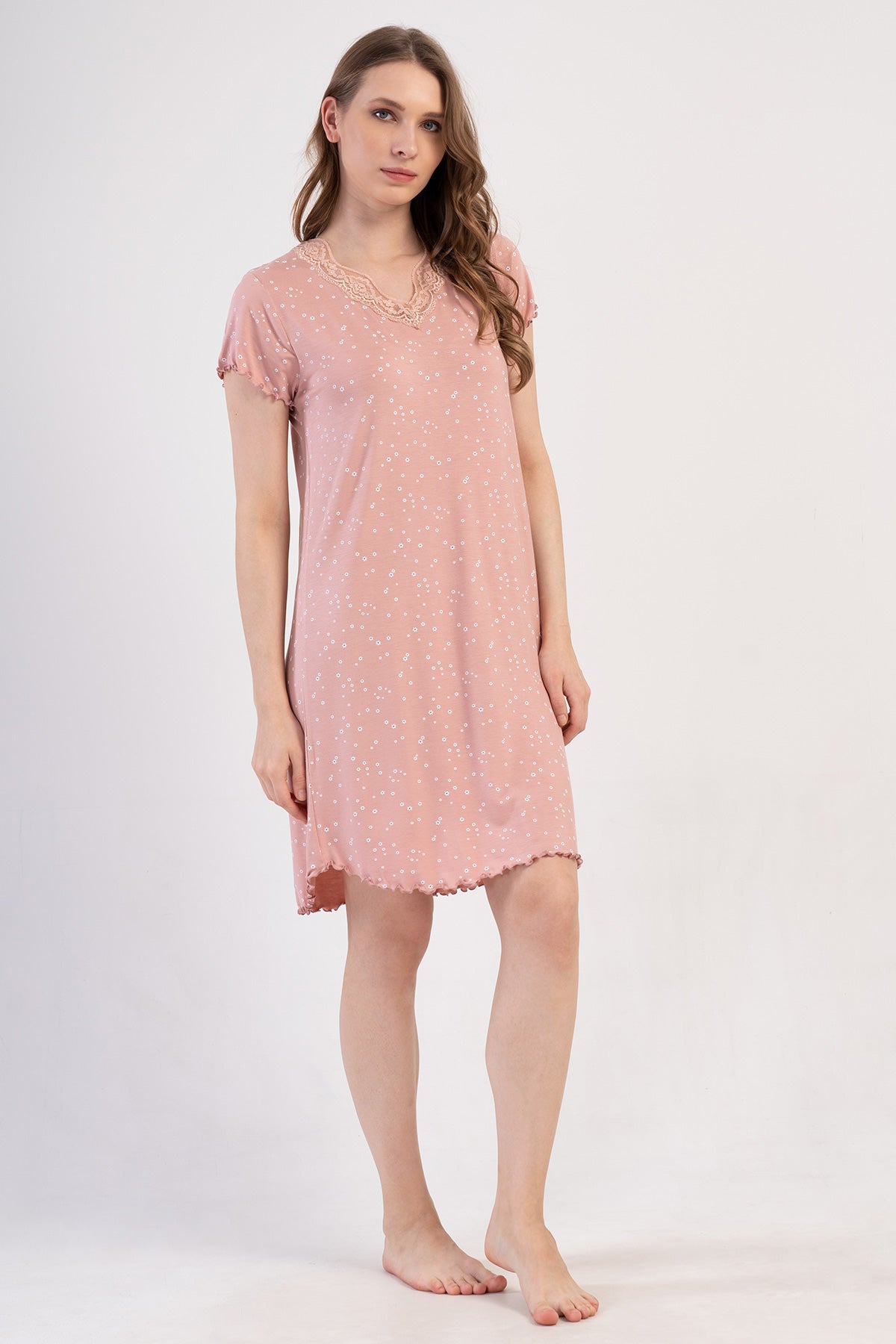 KADIN LYC VISCON XXL V YAKA DANTELLI BIBILALI KISA KOL ETEGI OVAL TUNIK