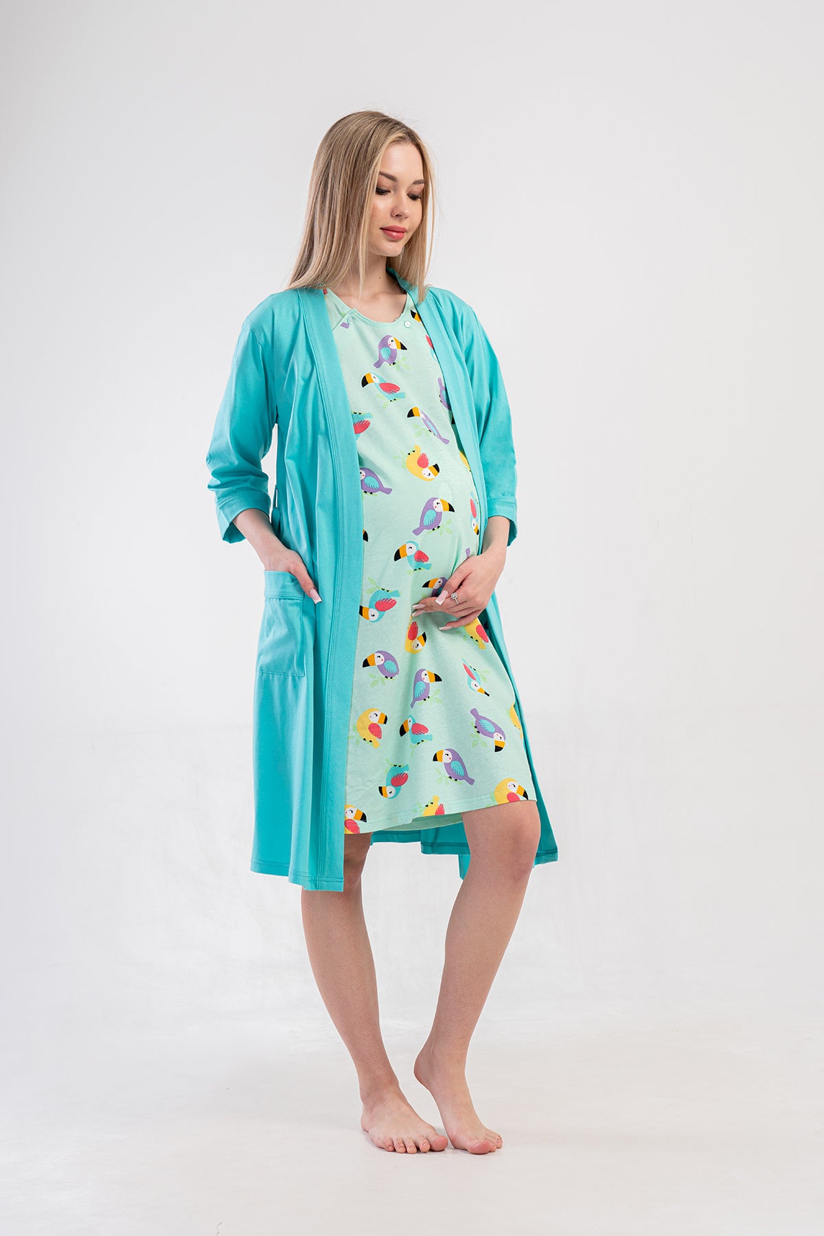 KADIN P.SUPREM CIFT PATLI KISA KOL HAMILE TUNIK+3/4 KOL CEPLI SABAHLIK TAKIM