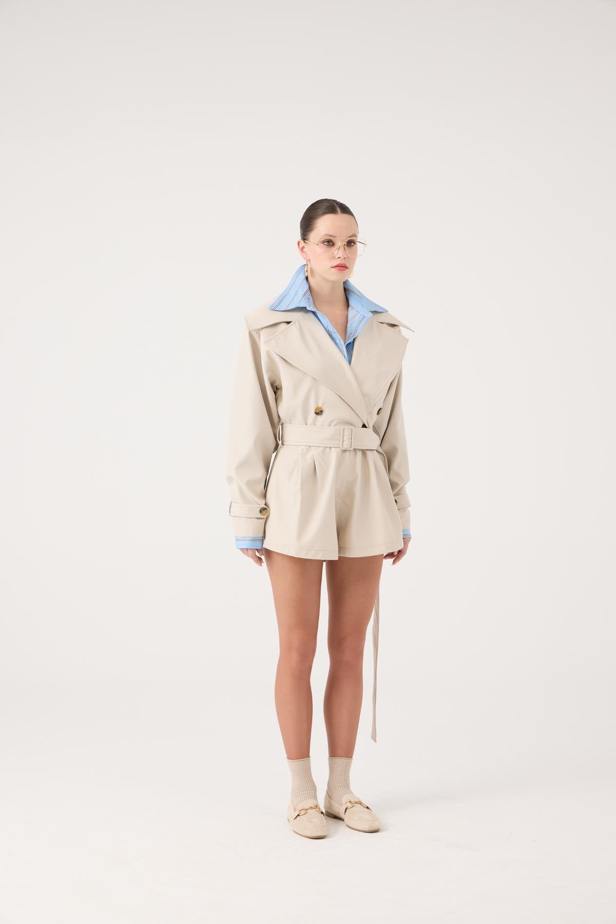 Trençkot Görünümlü Kemerli Regan Tulum Bej