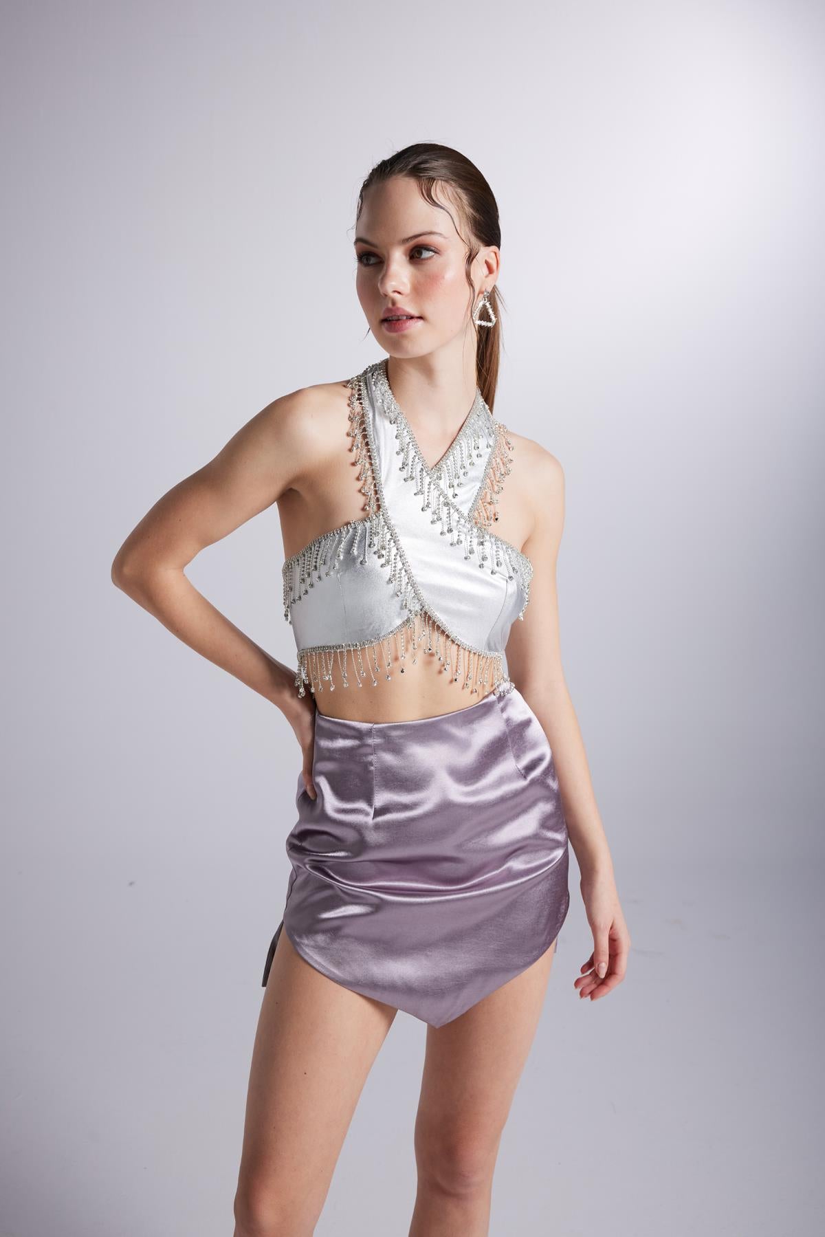 El Yapımı Özel Aksesuarlı Flame Bluz Gri