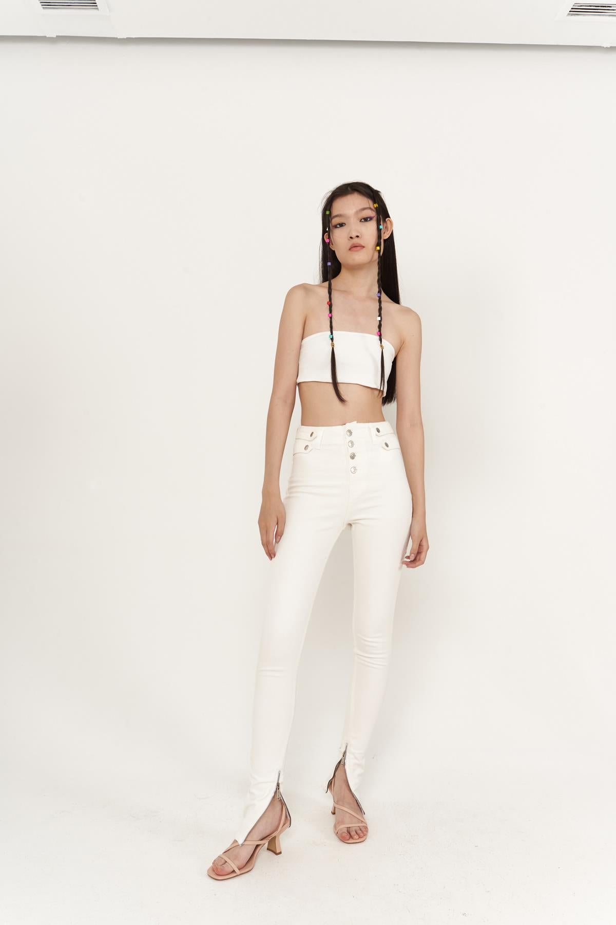 Split Jean Pantolon Beyaz