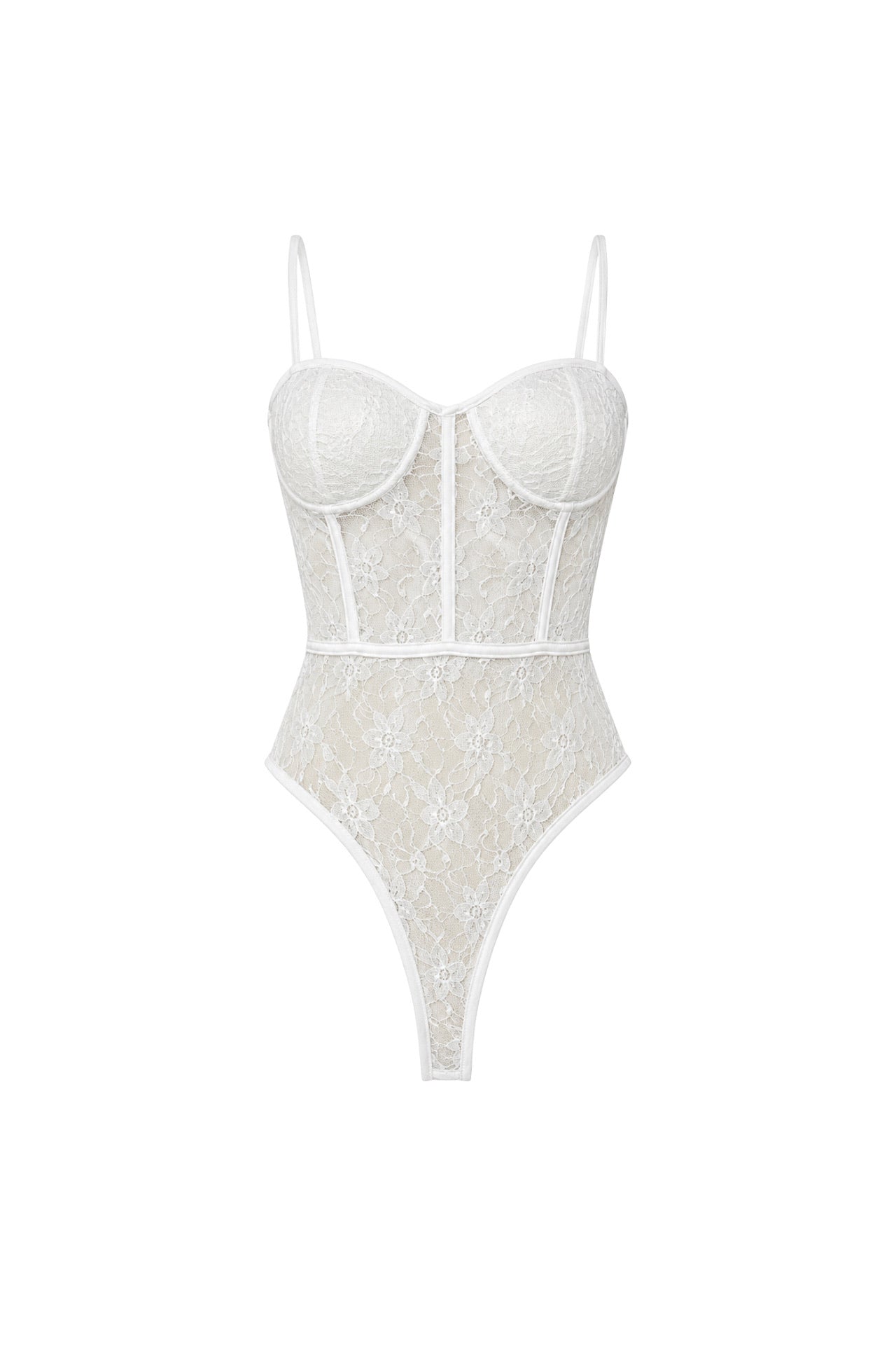 Glop Detay Askılı Beyaz Güpür Bodysuit