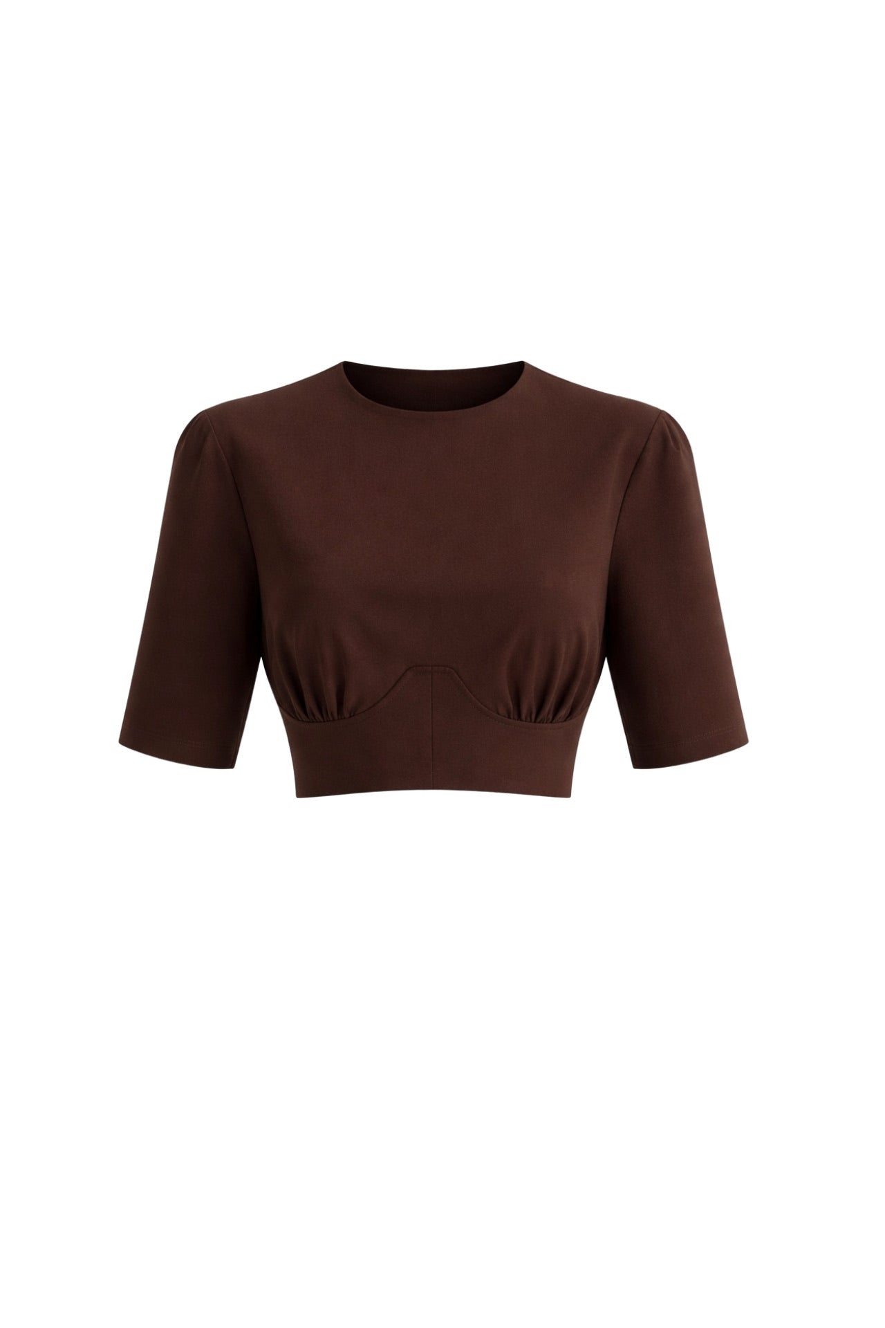 Bel Oturtmalı Crop Kahverengi T-Shirt