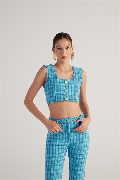 Tweed Büstiyer Mavi Mavi L
