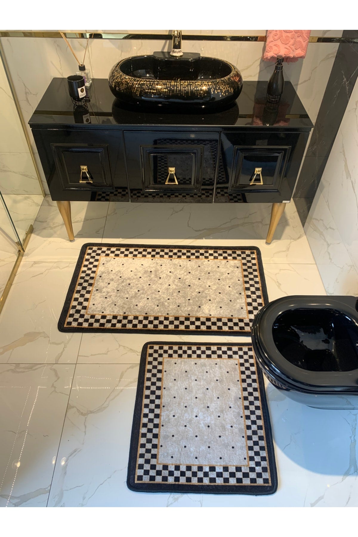 Rasel Model 2'li Lateks Kaymaz Taban Banyo Paspas Takımı Ebat (60X100 - 60X50)