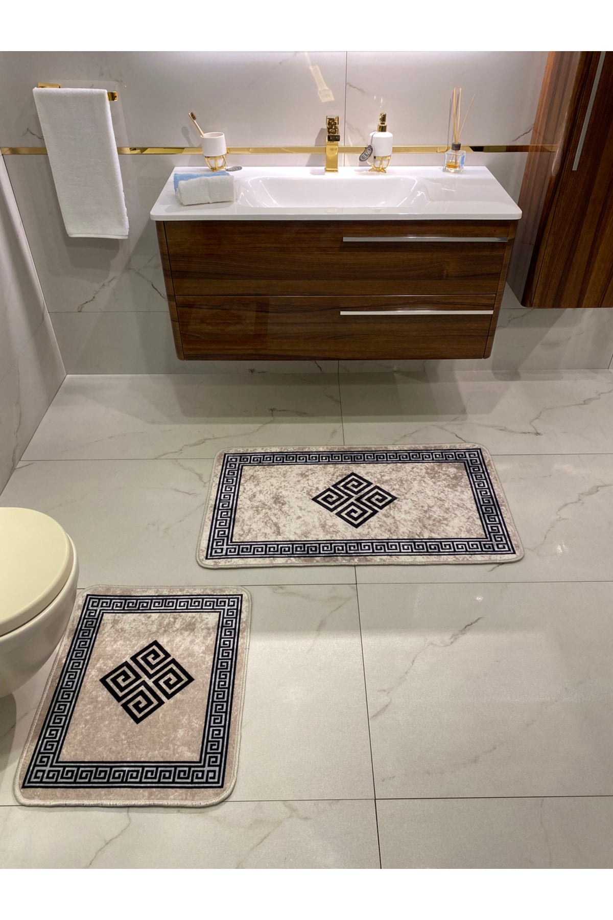 Losarina 2'li Lateks Taban Banyo Paspas Takımı (60X100 - 60X50) Gri