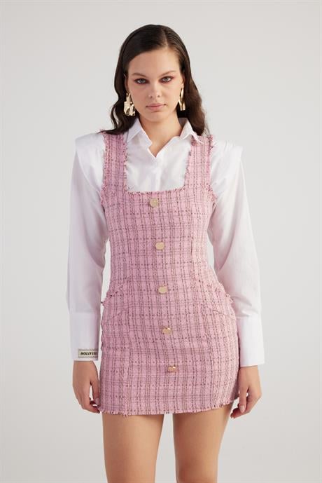 Tweed Elbise Pembe