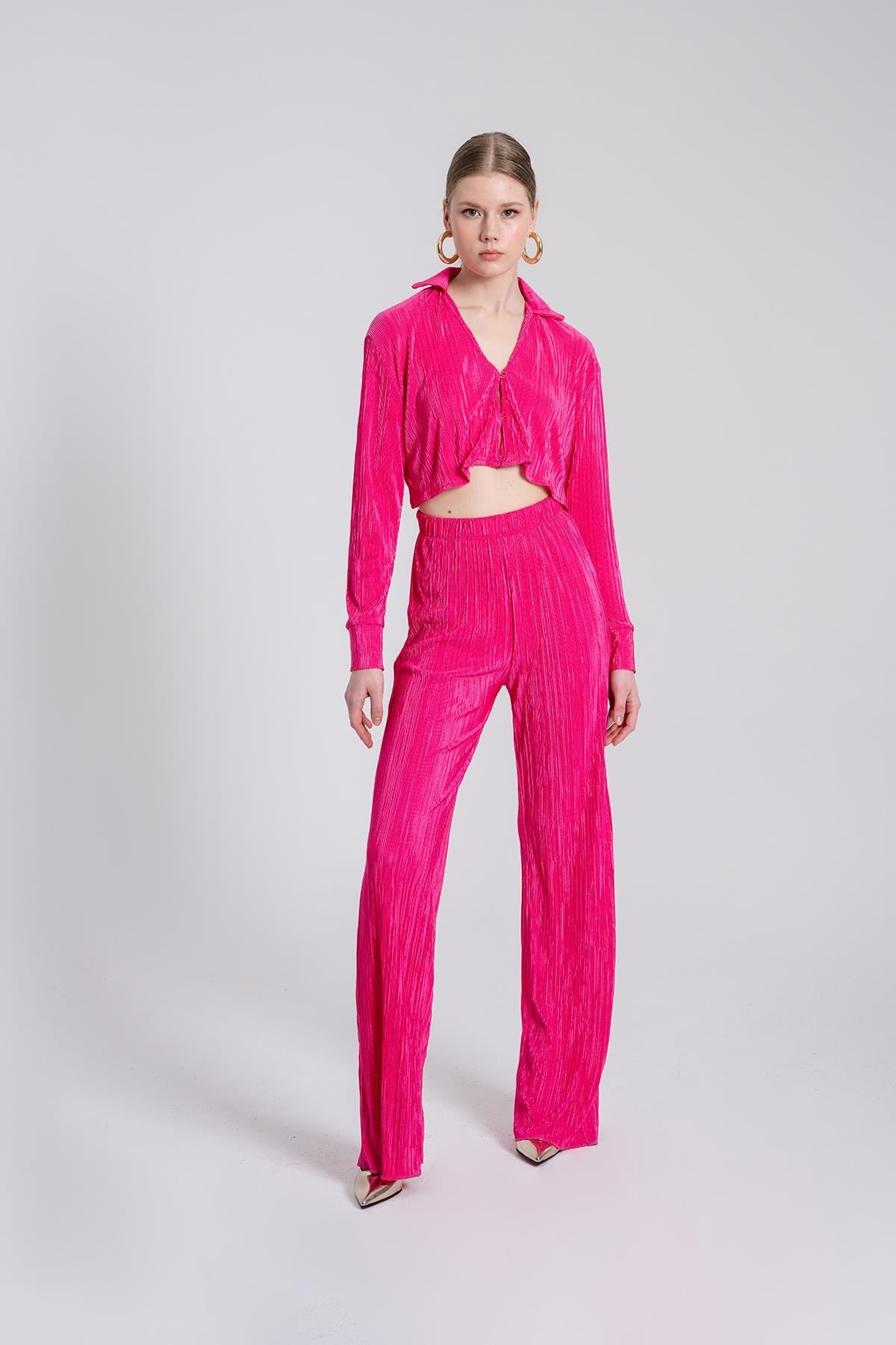 Beli Lastikli Esnek Comfy Pantolon Pembe